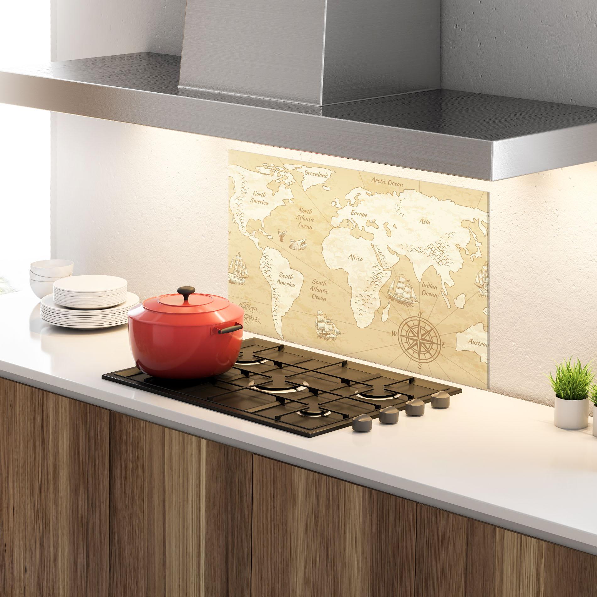 Küchenrückwand Glas Old Continents Map mockup 4