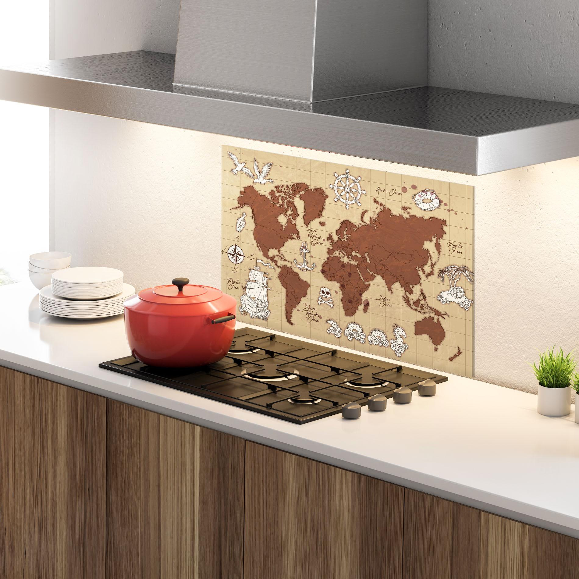 Küchenrückwand Glas Old Pirate Map mockup 4