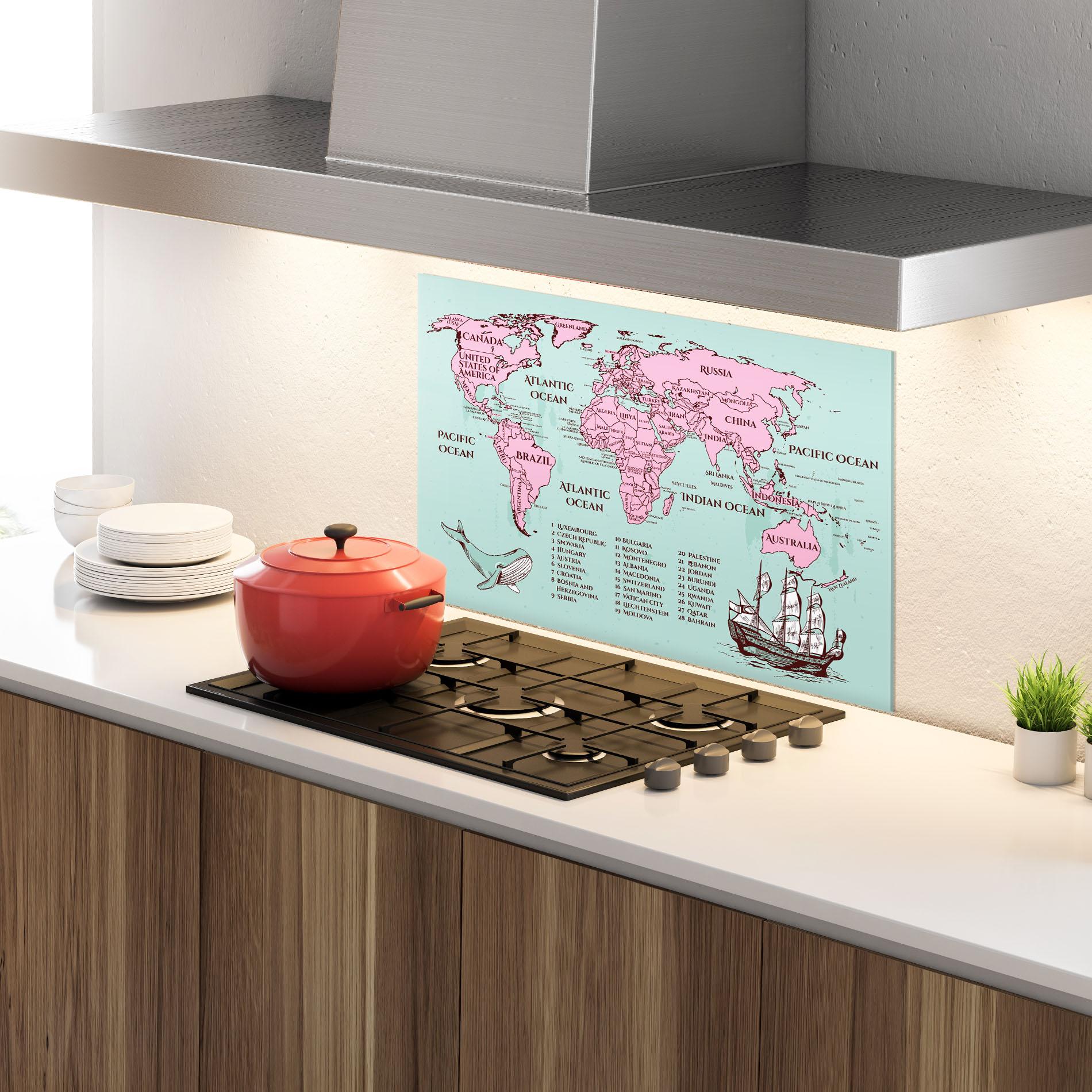 Küchenrückwand Glas Pink Pirate Map mockup 4