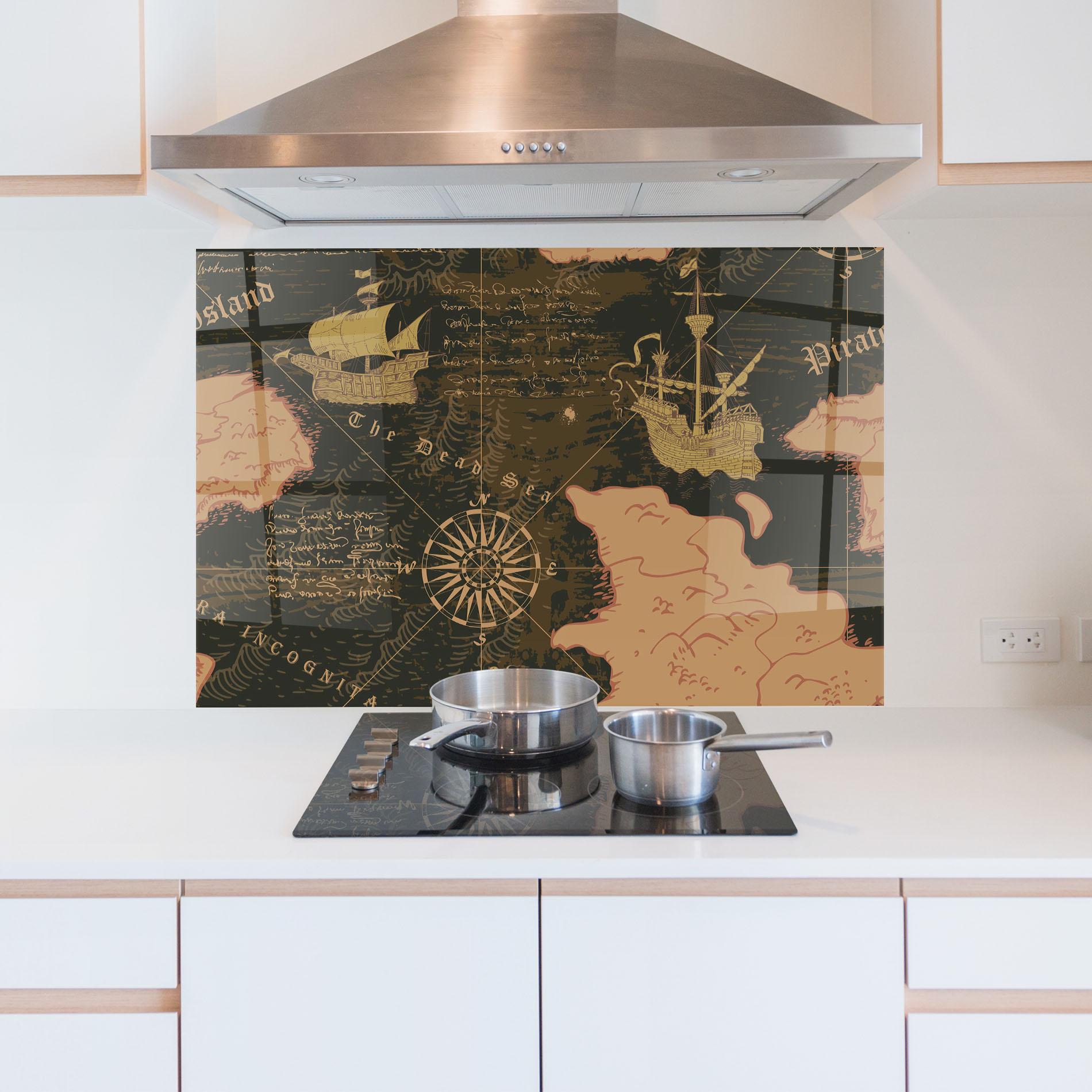 Küchenrückwand Glas Cool Old Map mockup 5