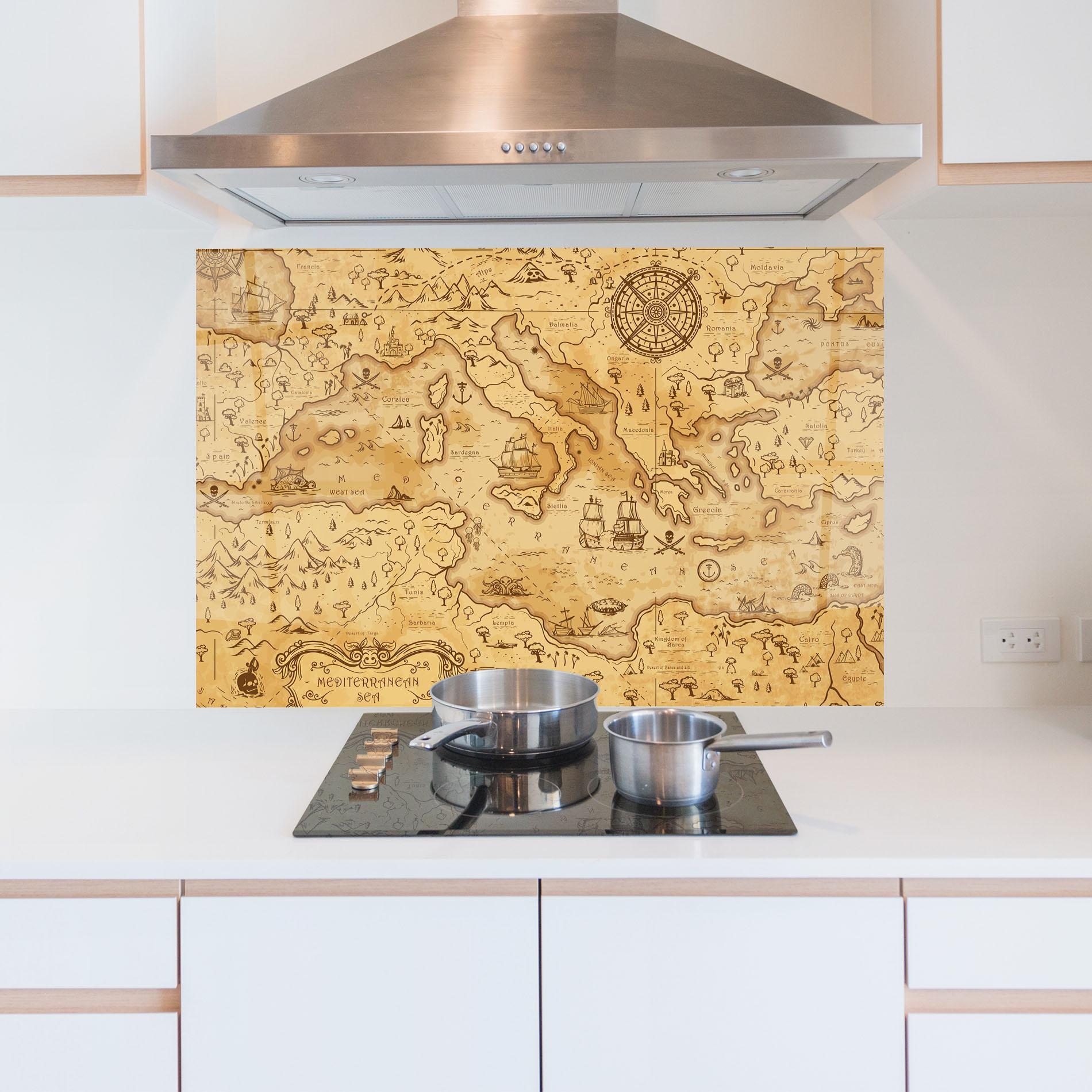 Küchenrückwand Glas Cream Brown Map mockup 5