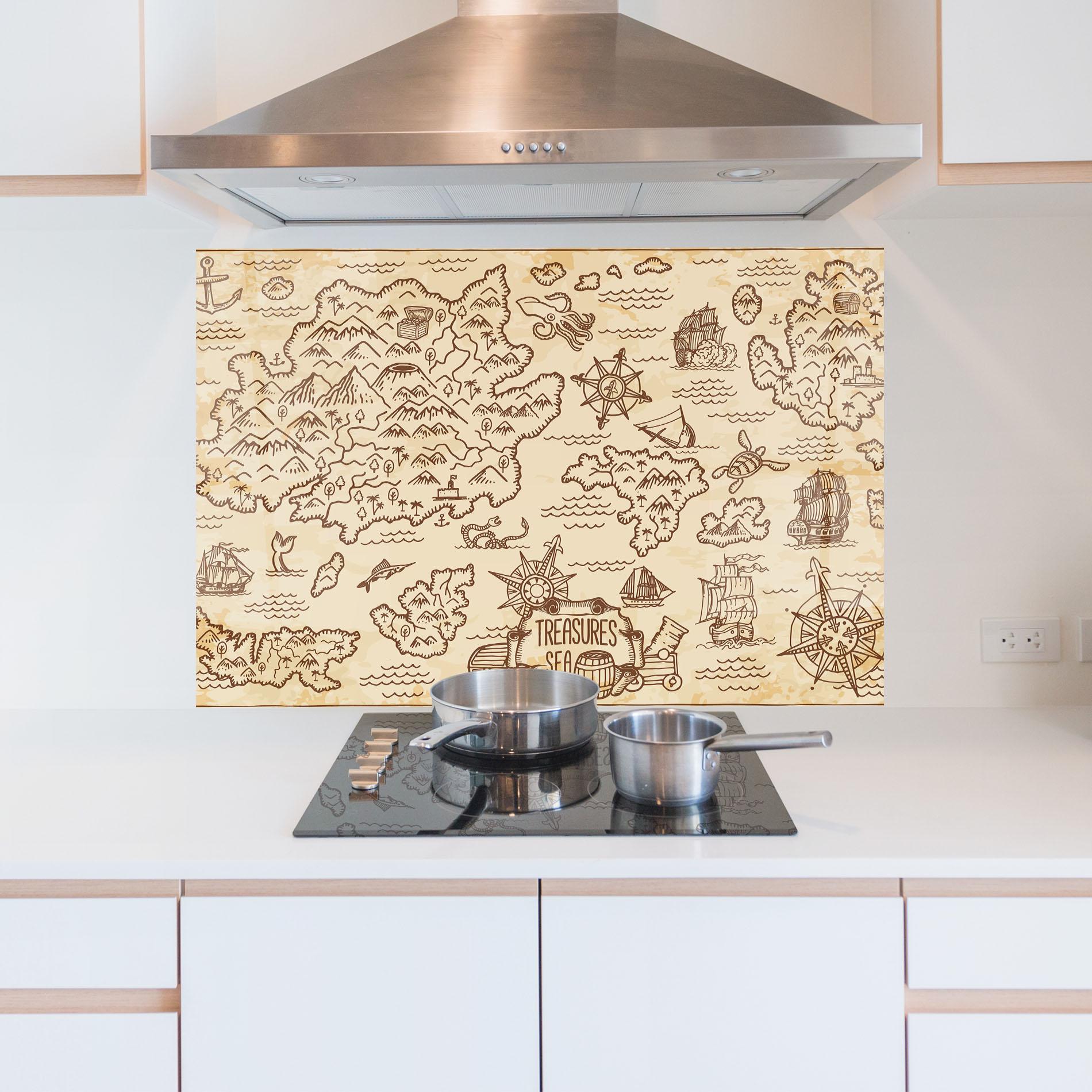 Küchenrückwand Glas Cream Coffee Map mockup 5