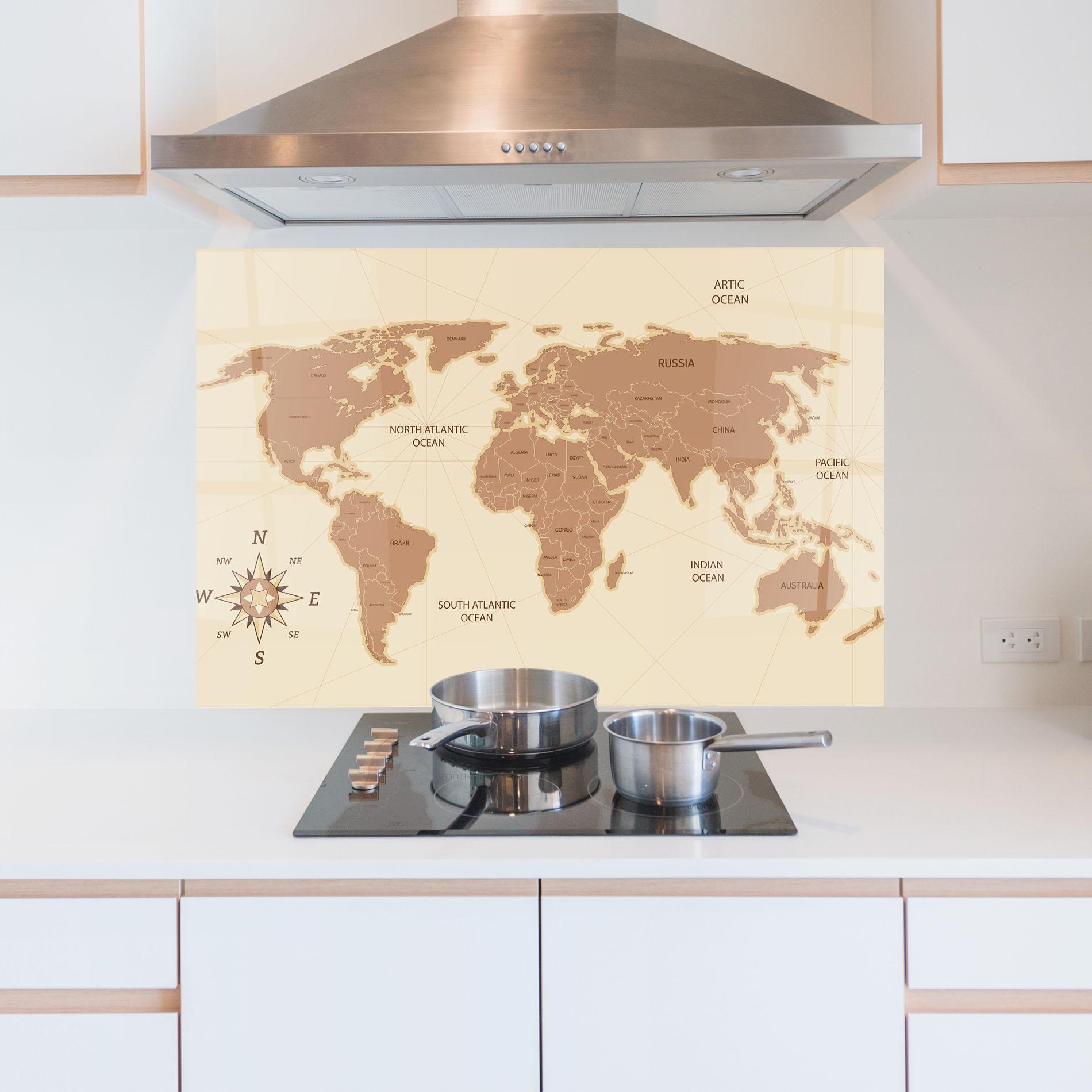 Küchenrückwand Glas Cream Map Vintage mockup 5