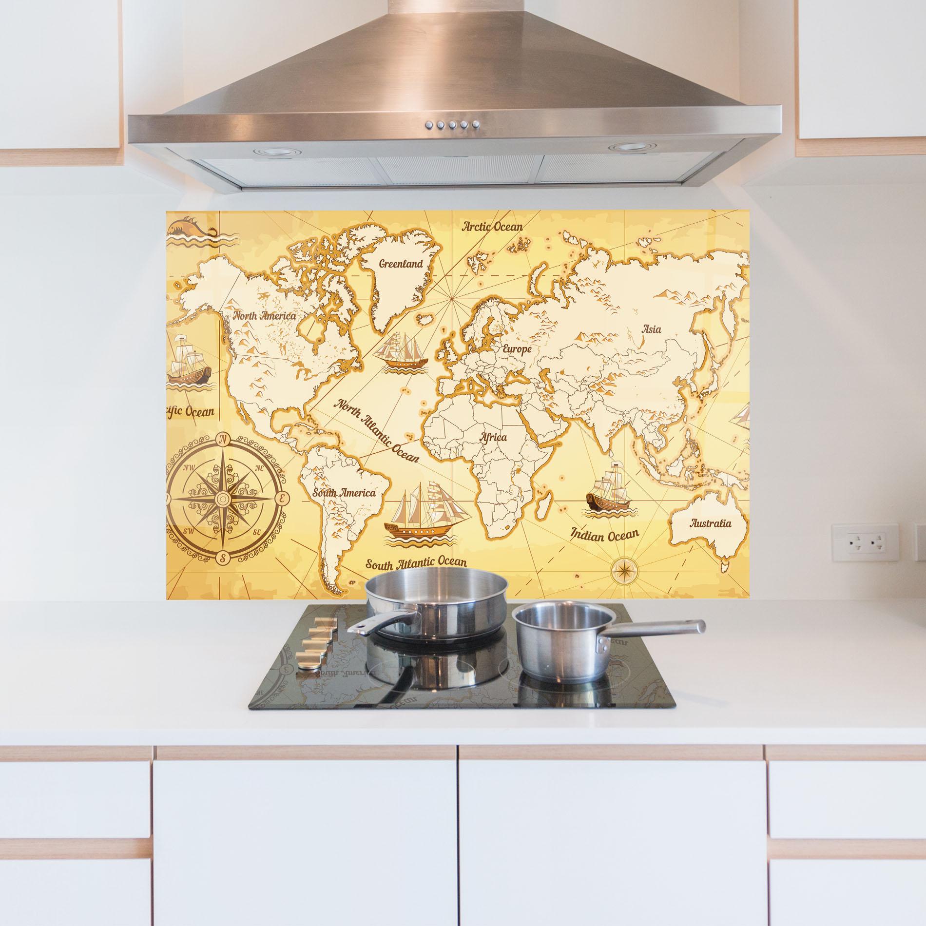 Küchenrückwand Glas Gold Vintage Map mockup 5