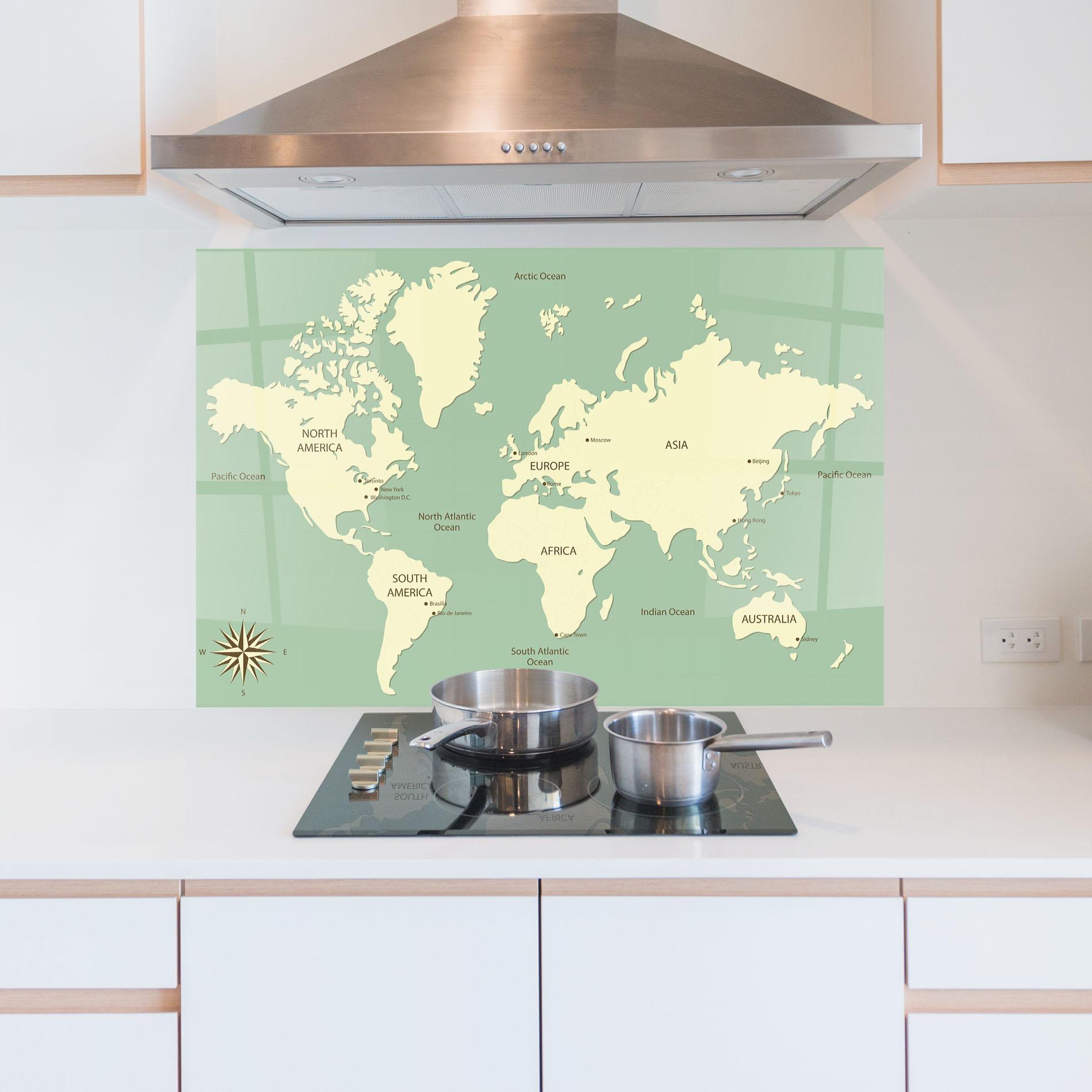 Küchenrückwand Glas Green Cream Map mockup 5