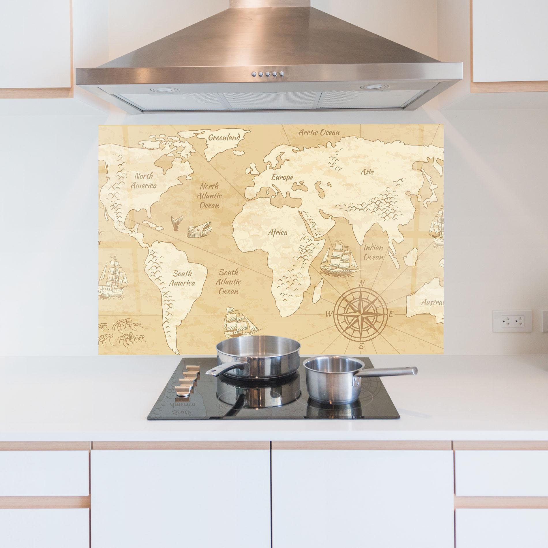 Küchenrückwand Glas Old Continents Map mockup 5