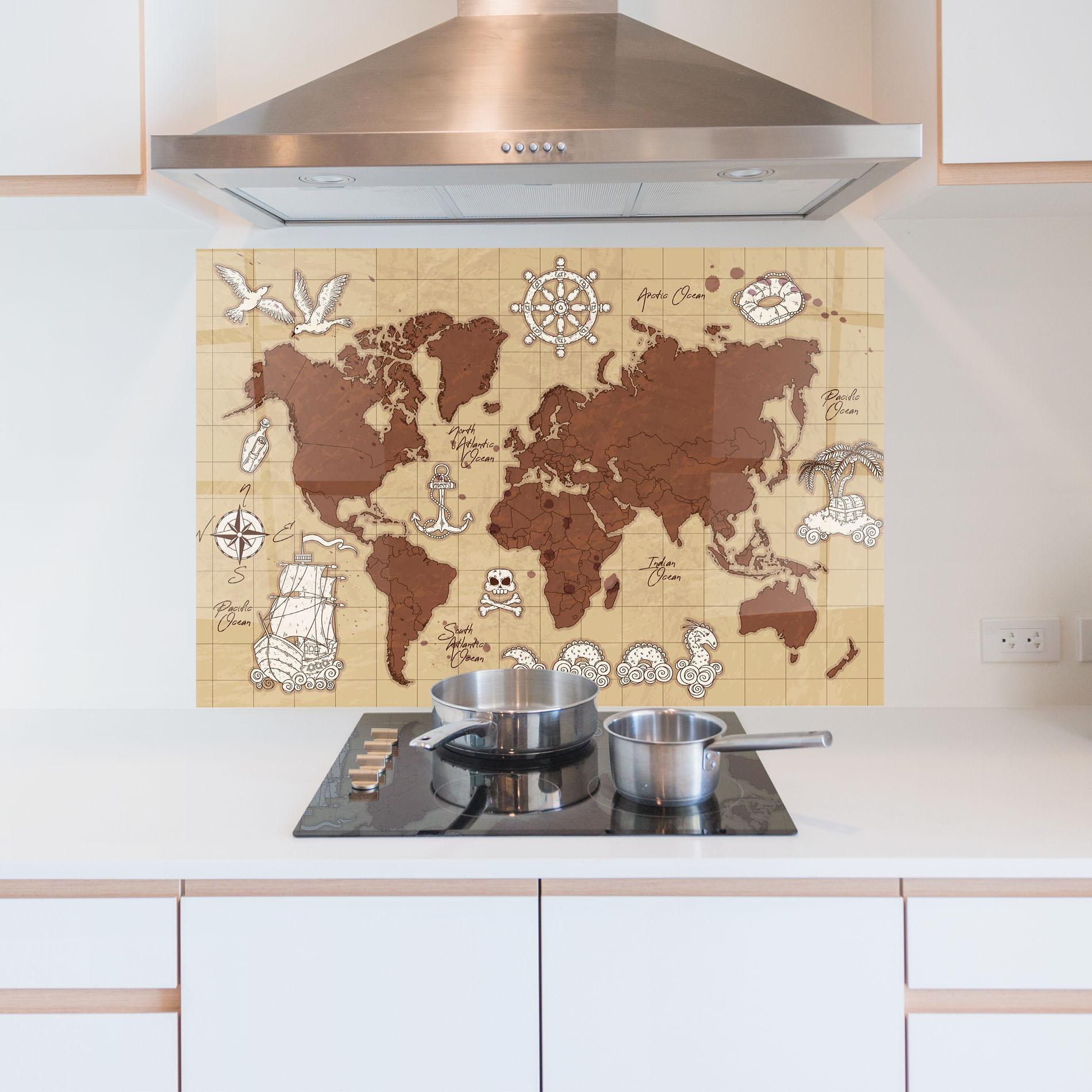 Küchenrückwand Glas Old Pirate Map mockup 5