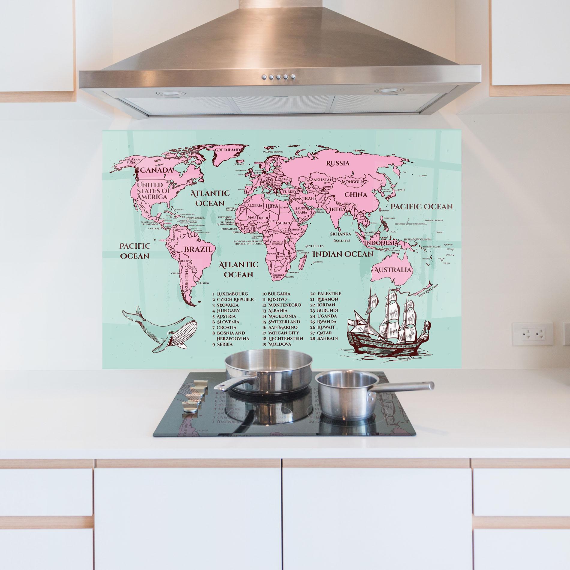 Küchenrückwand Glas Pink Pirate Map mockup 5