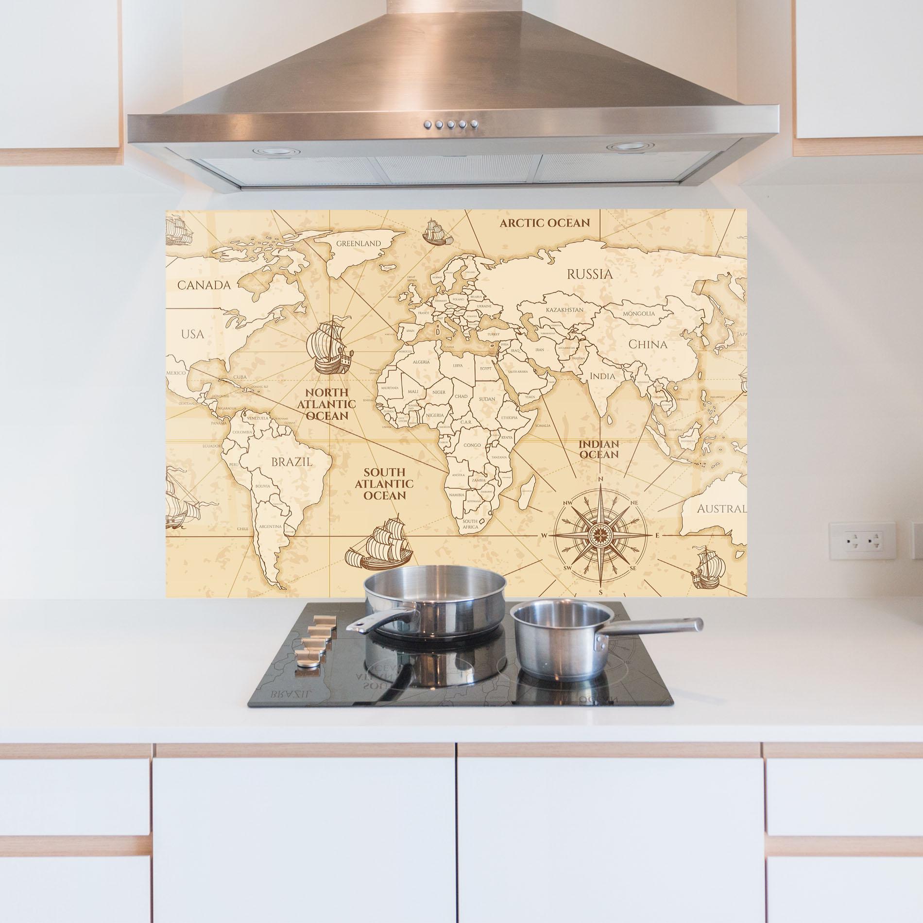 Küchenrückwand Glas Pirate Cream Map mockup 5