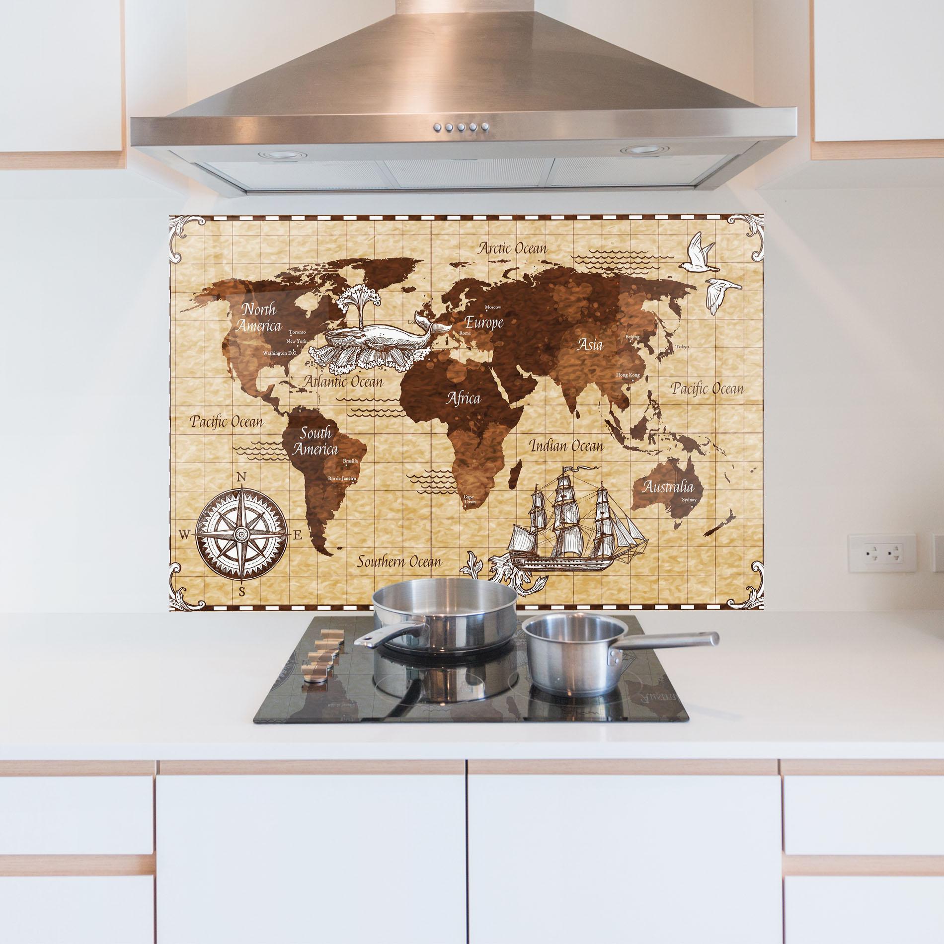 Küchenrückwand Glas Pirate World Map mockup 5
