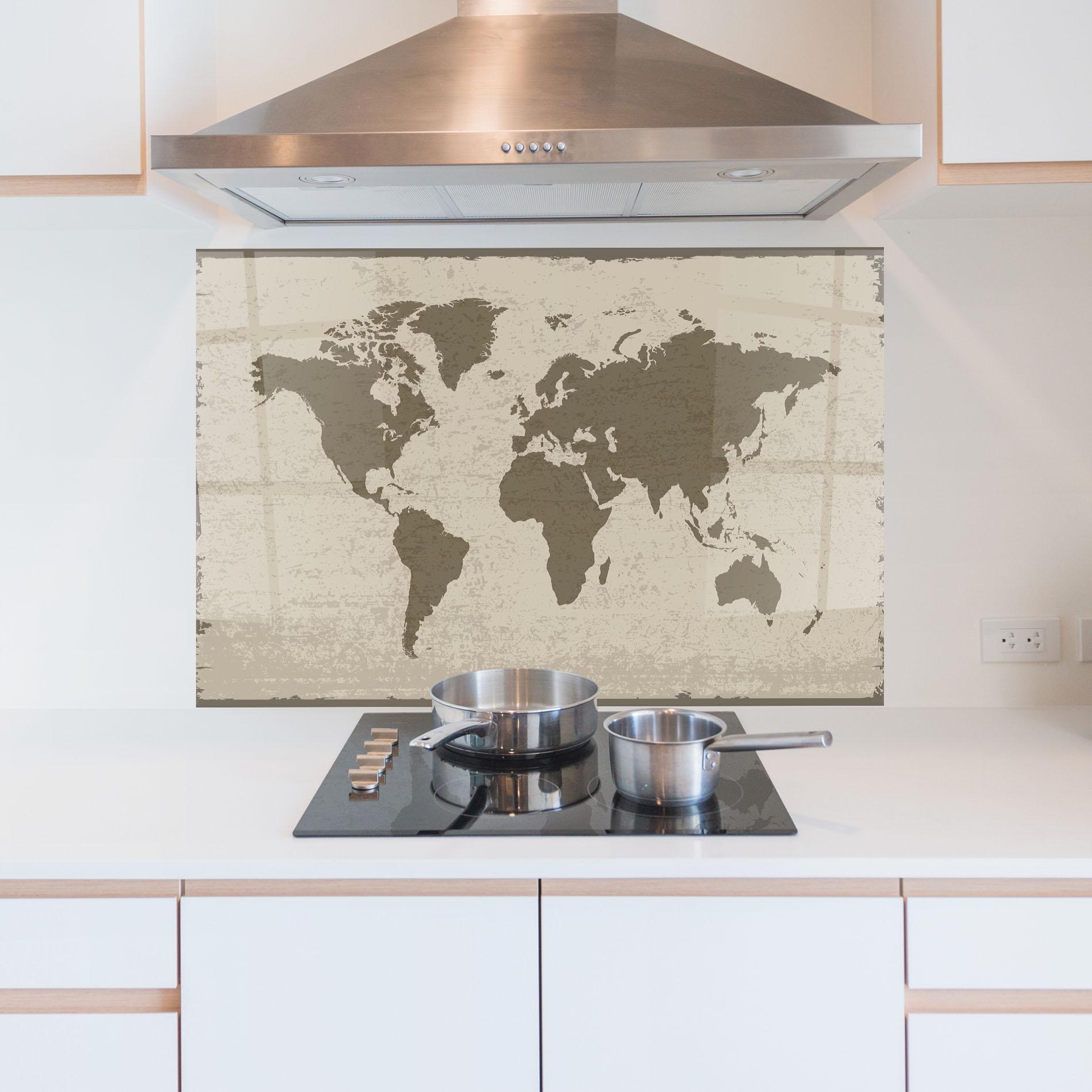 Küchenrückwand Glas World Brown Map mockup 5
