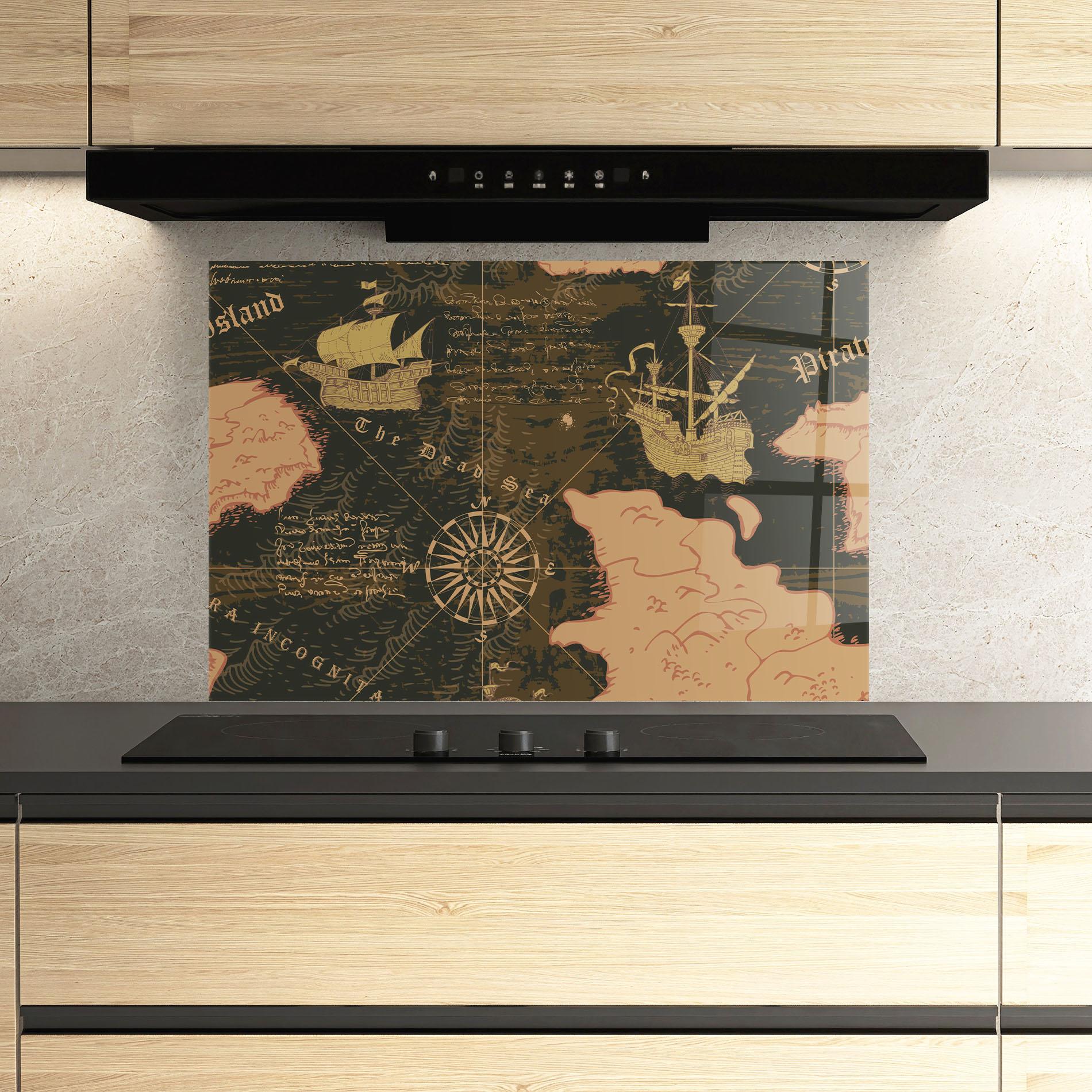 Küchenrückwand Glas Cool Old Map mockup 3