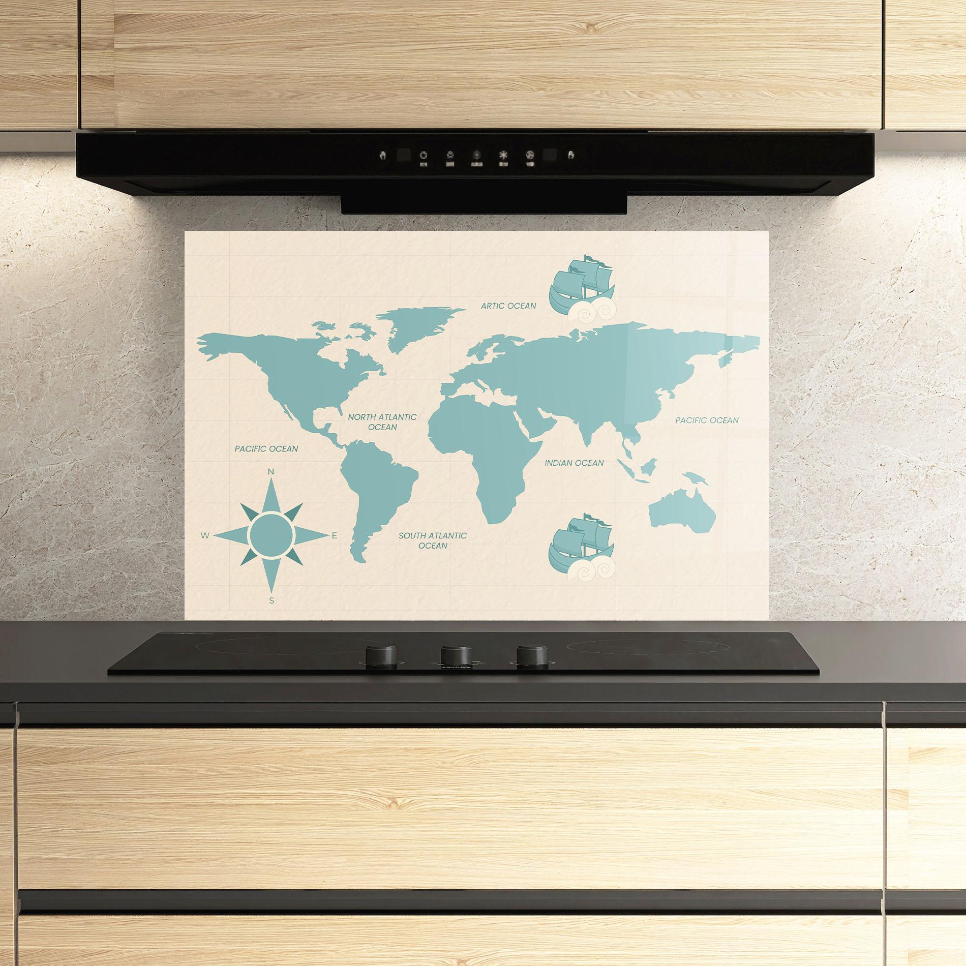 Küchenrückwand Glas Cream Blue Map mockup 3