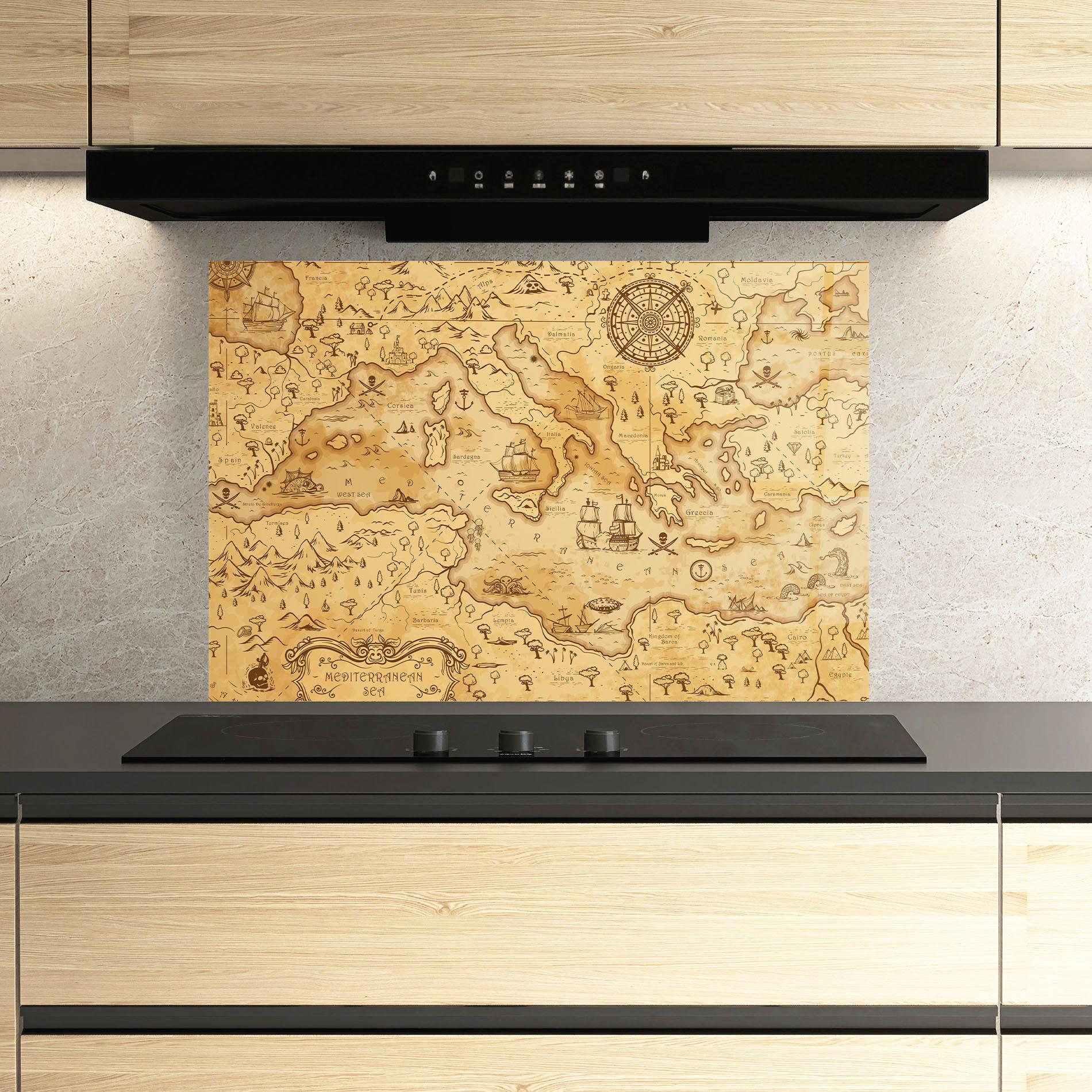 Küchenrückwand Glas Cream Brown Map mockup 3