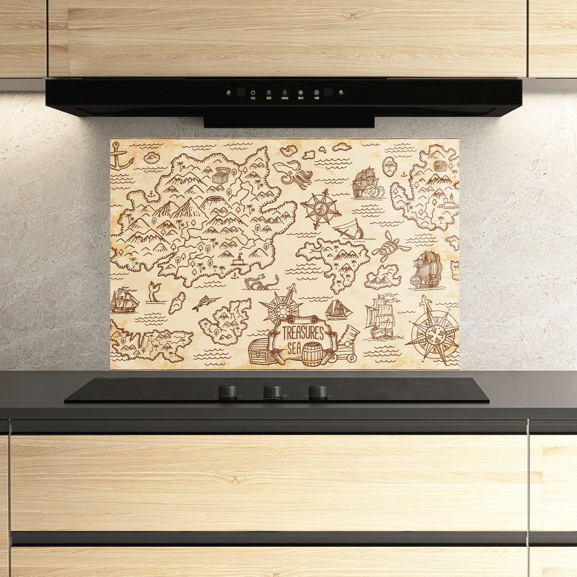 Küchenrückwand Glas Cream Coffee Map mockup 3