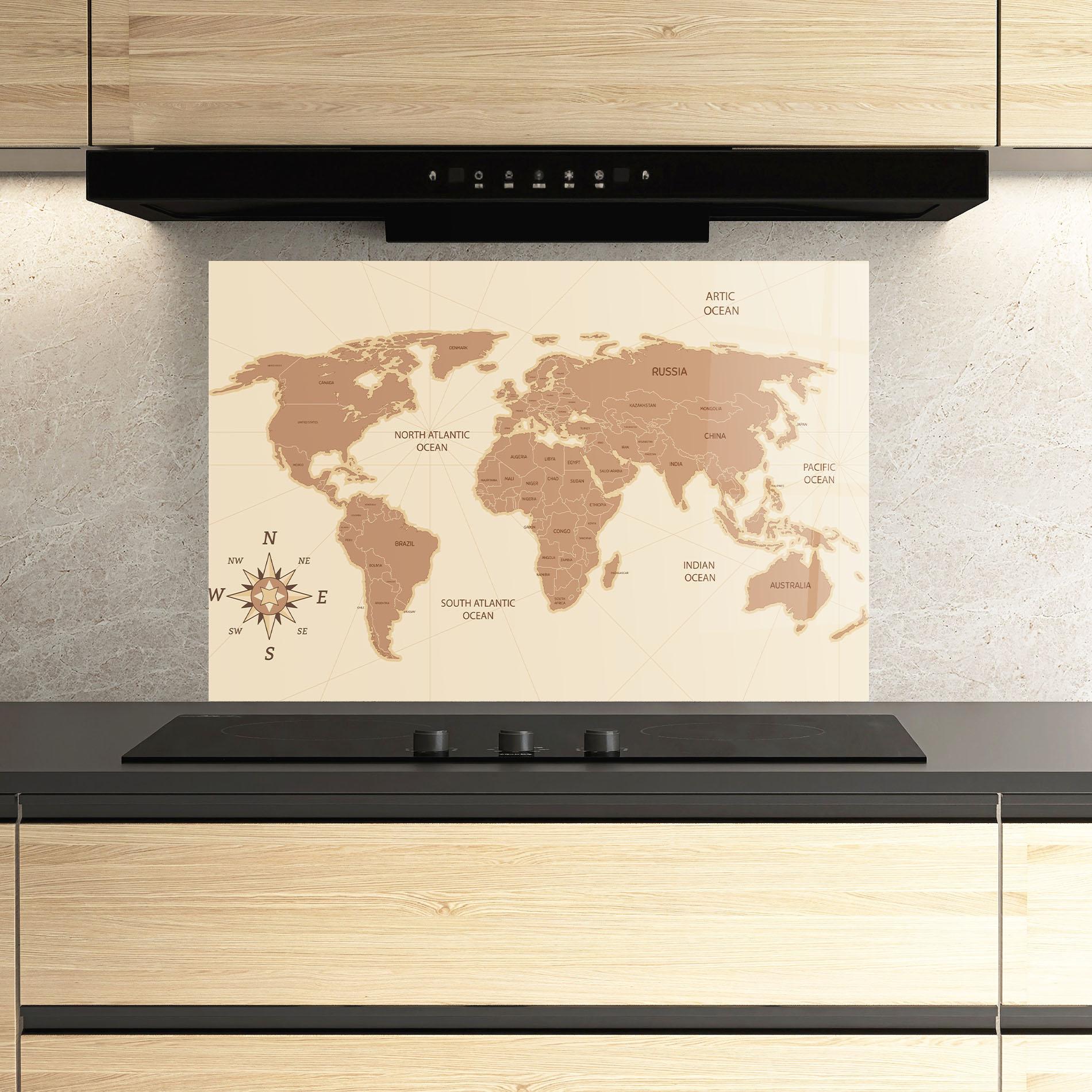 Küchenrückwand Glas Cream Map Vintage mockup 3
