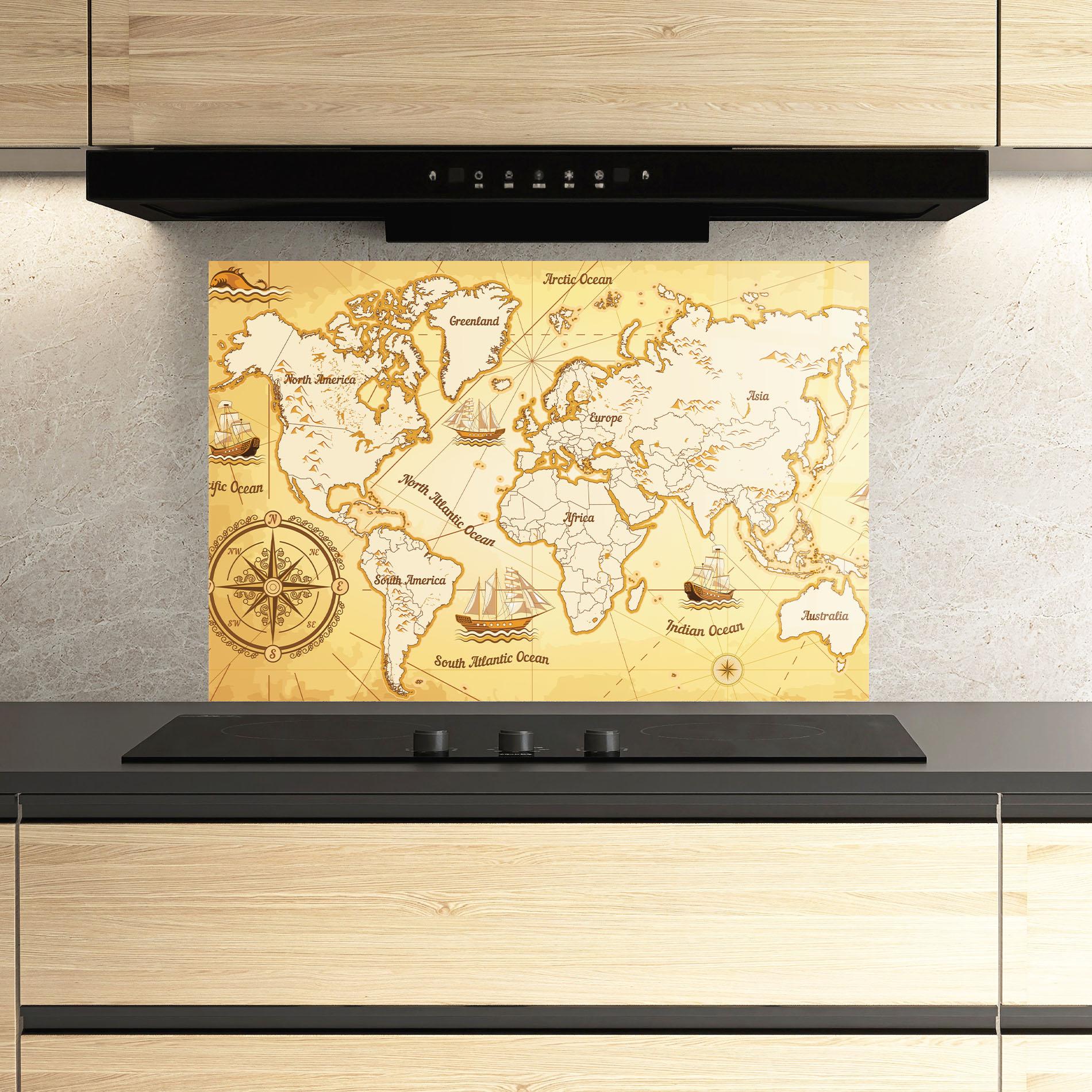 Küchenrückwand Glas Gold Vintage Map mockup 3