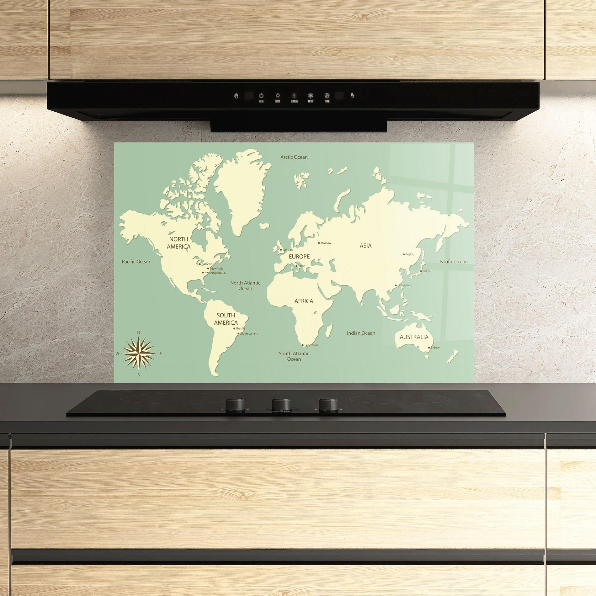 Küchenrückwand Glas Green Cream Map mockup 3