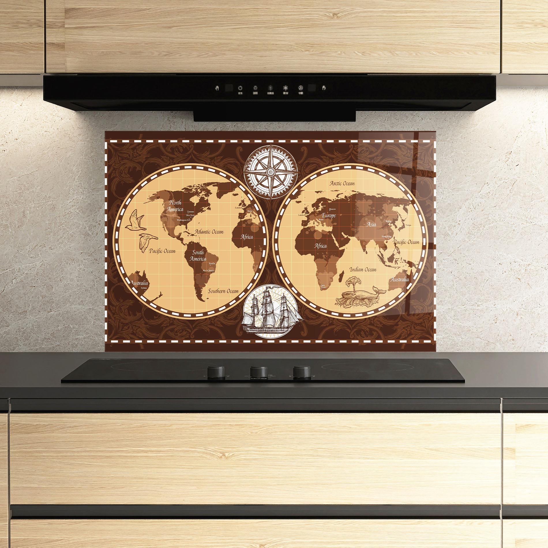 Küchenrückwand Glas Old Brown Map mockup 3