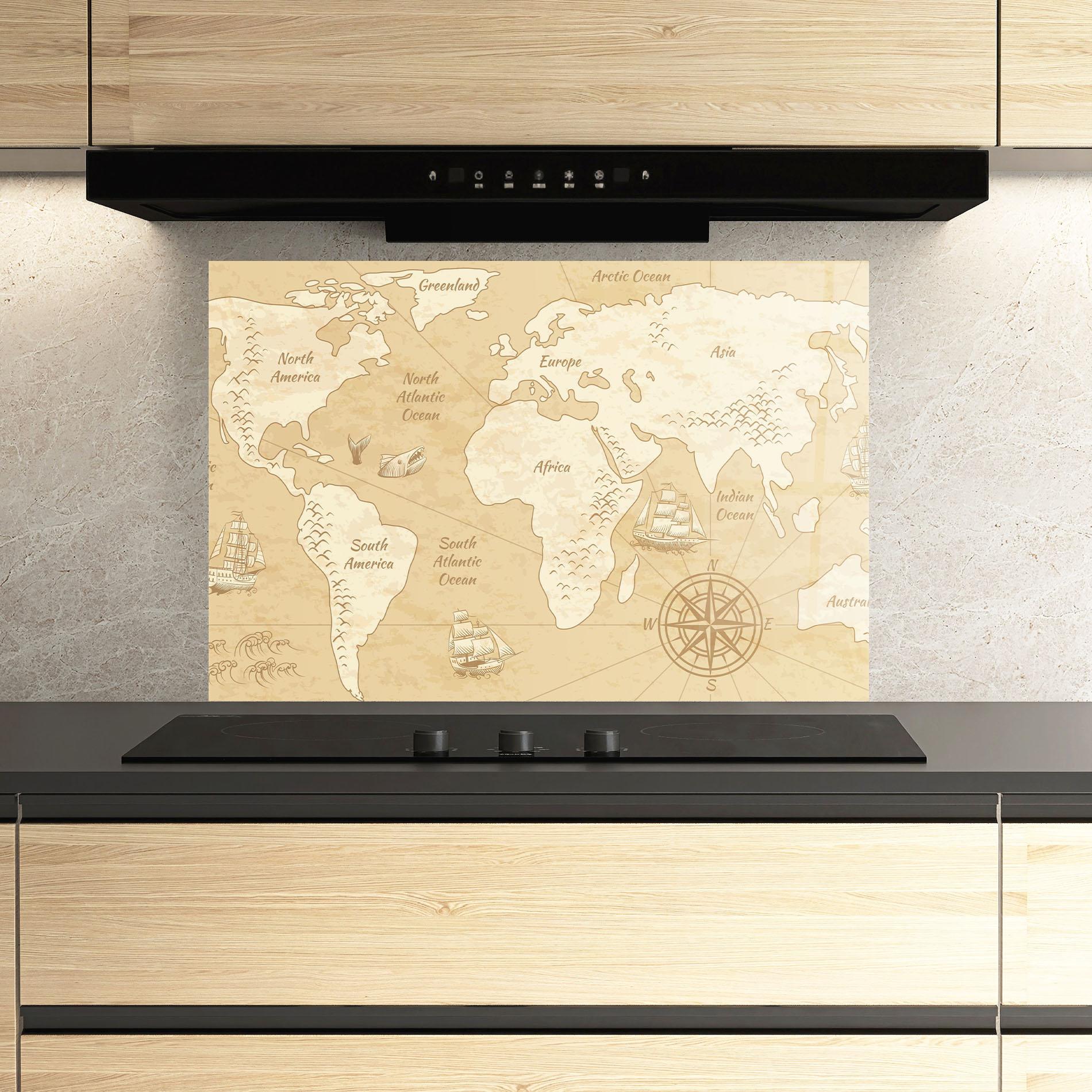 Küchenrückwand Glas Old Continents Map mockup 3