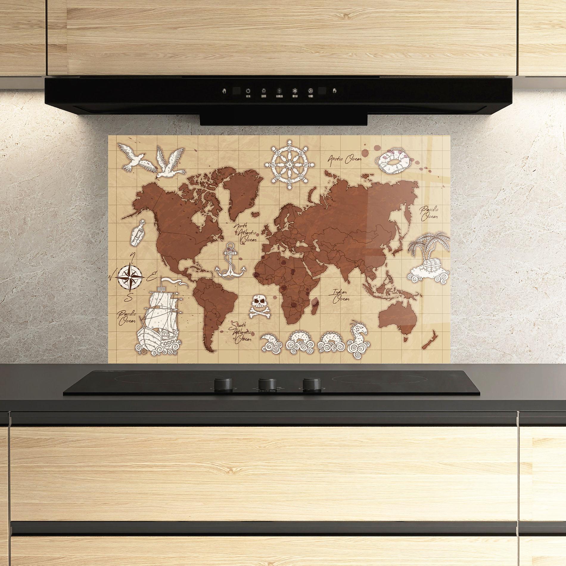 Küchenrückwand Glas Old Pirate Map mockup 3