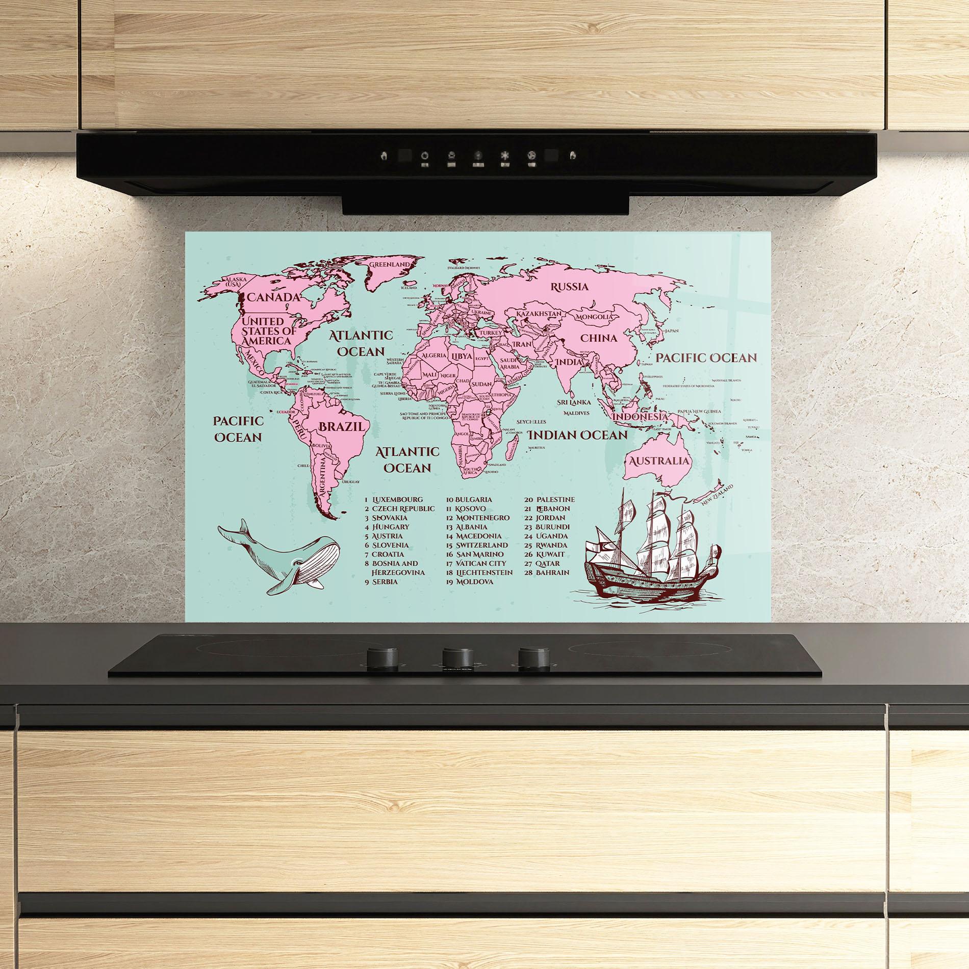 Küchenrückwand Glas Pink Pirate Map mockup 3