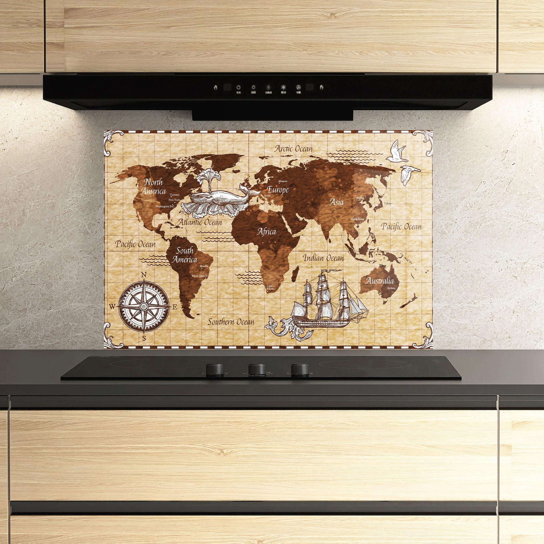 Küchenrückwand Glas Pirate World Map mockup 3