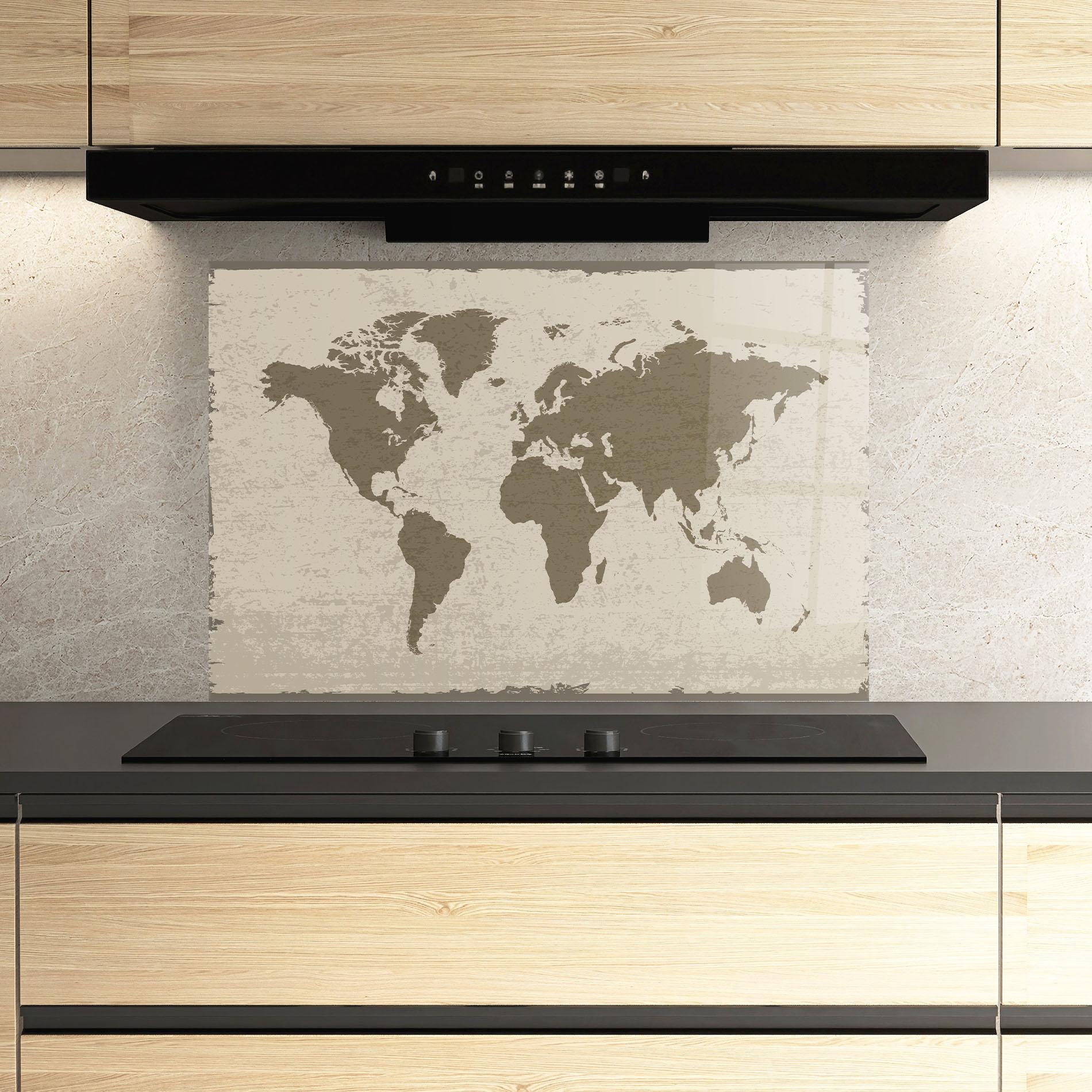 Küchenrückwand Glas World Brown Map mockup 3