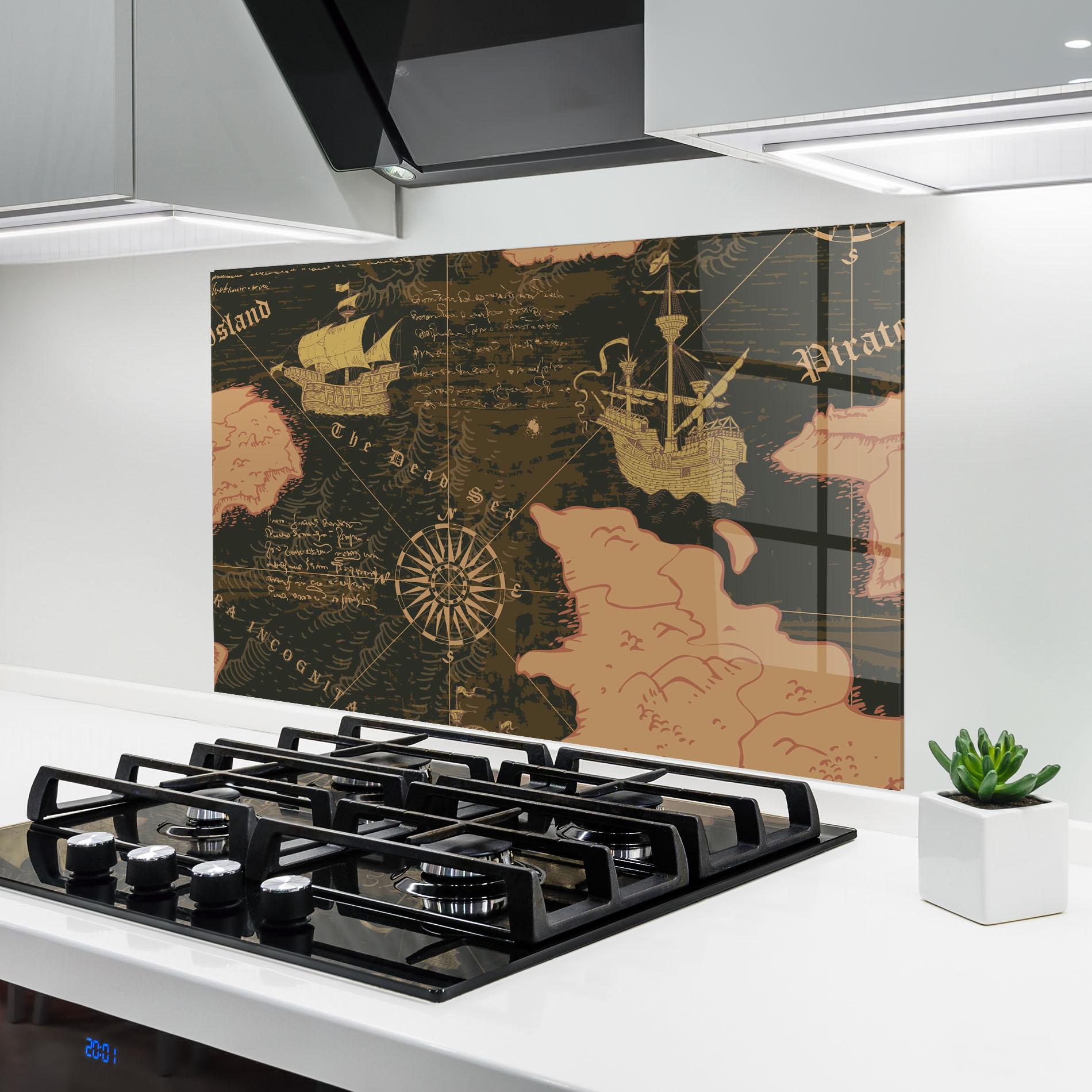 Küchenrückwand Glas Cool Old Map mockup 6