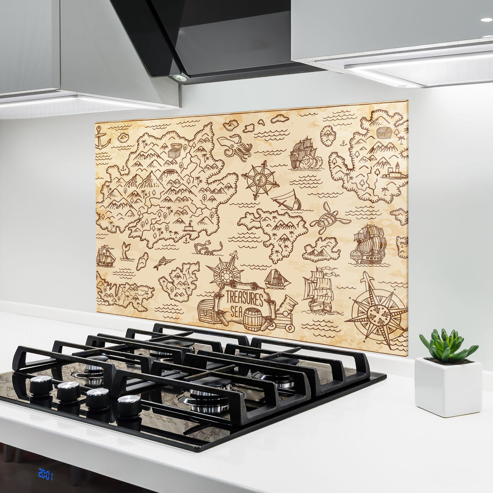 Küchenrückwand Glas Cream Coffee Map mockup 6