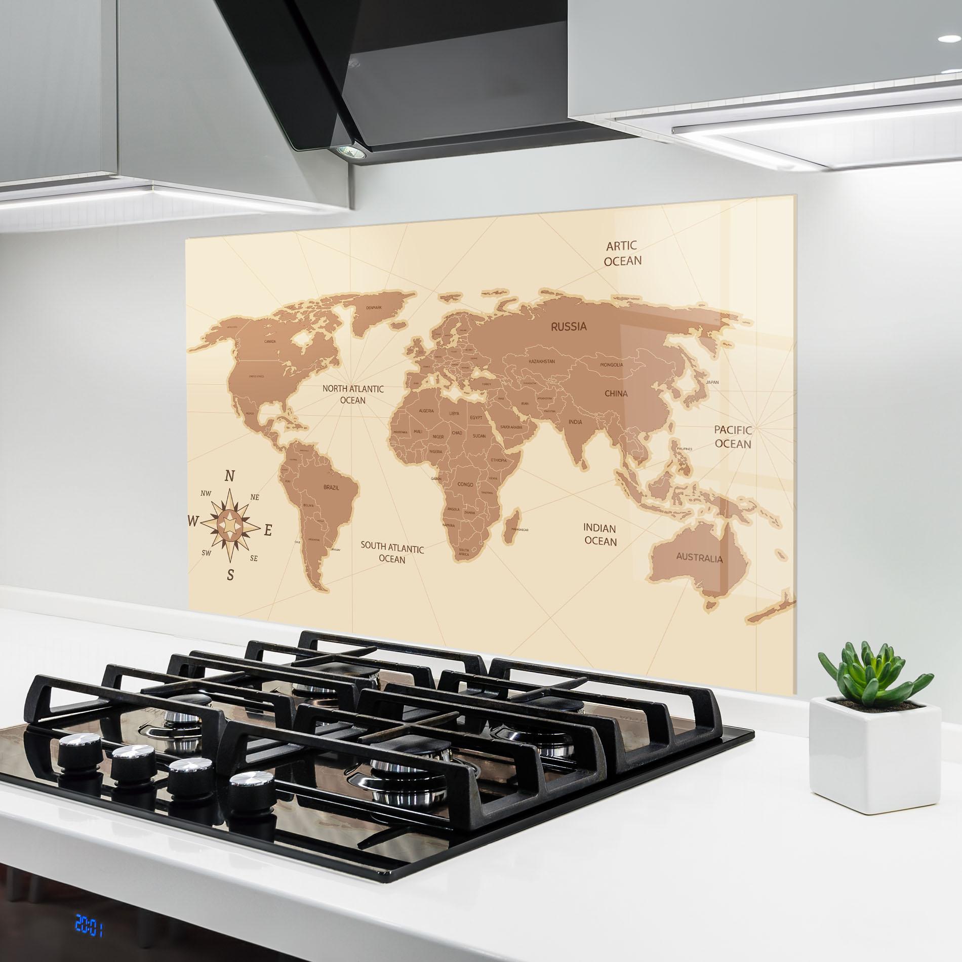 Küchenrückwand Glas Cream Map Vintage mockup 6