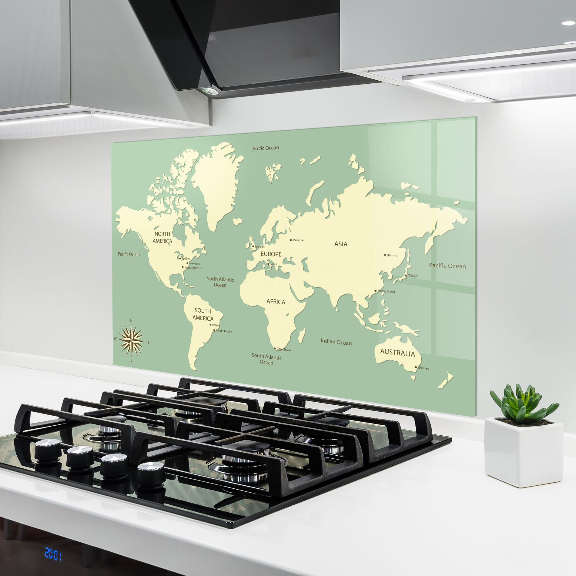 Küchenrückwand Glas Green Cream Map mockup 6