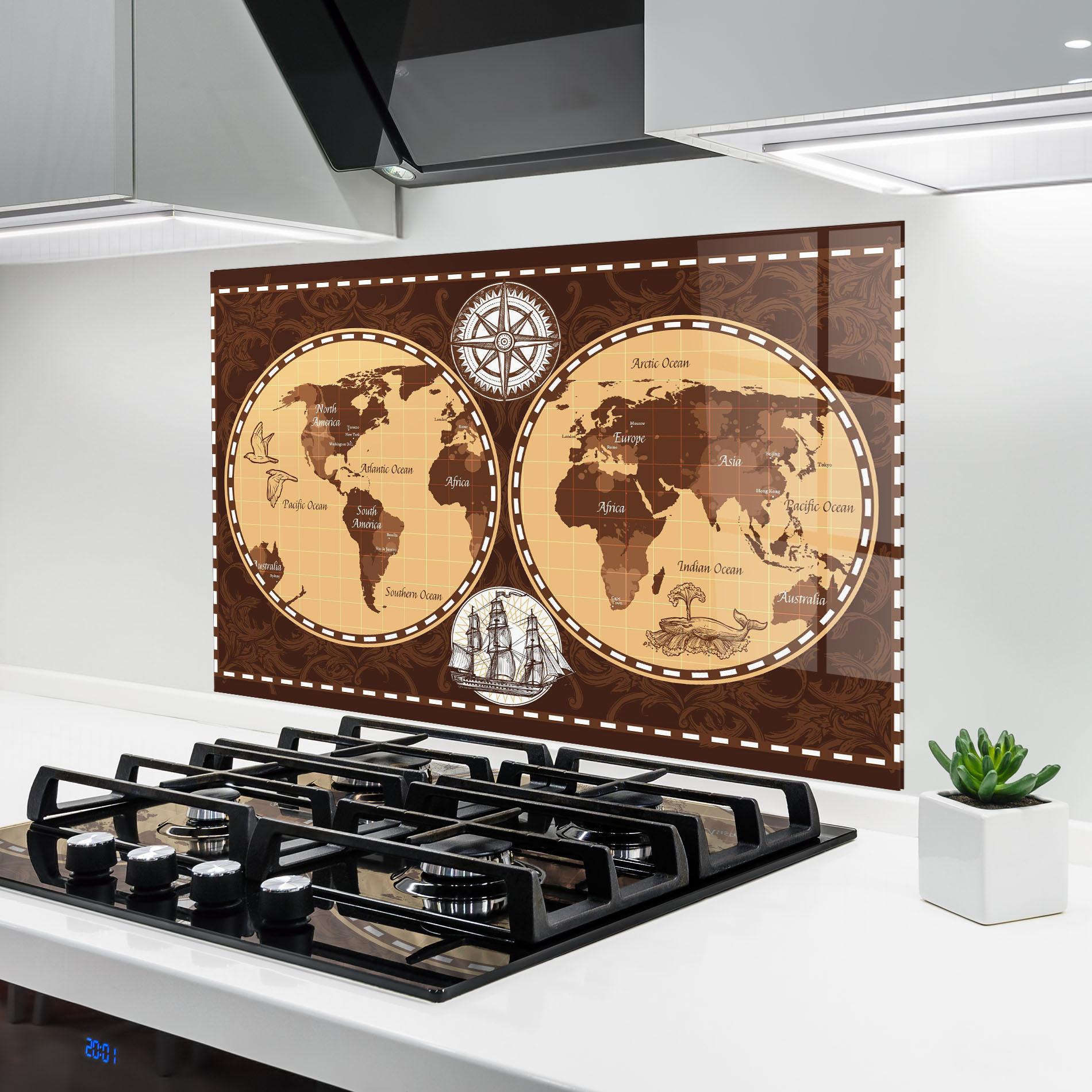 Küchenrückwand Glas Old Brown Map mockup 6