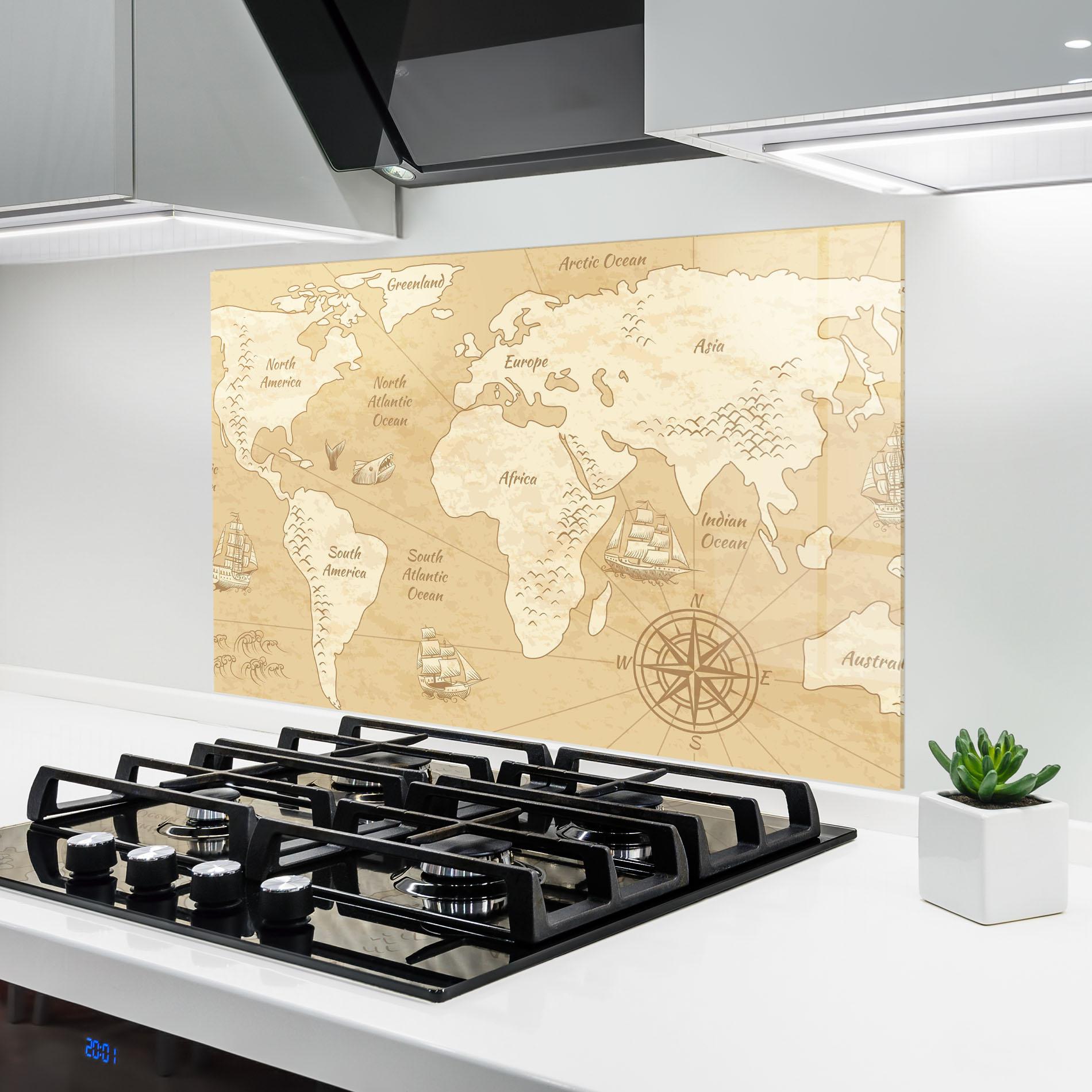Küchenrückwand Glas Old Continents Map mockup 6