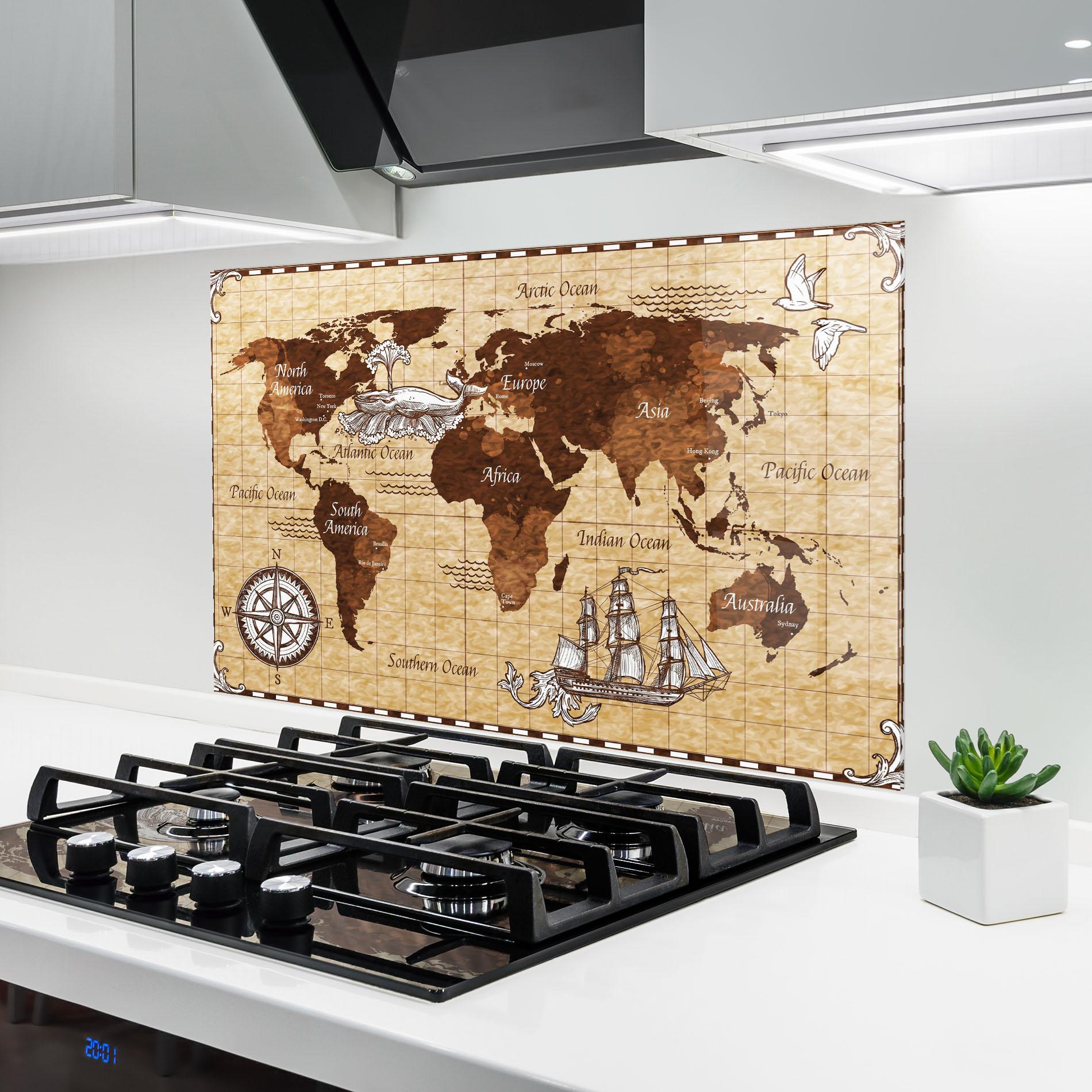 Küchenrückwand Glas Pirate World Map mockup 6