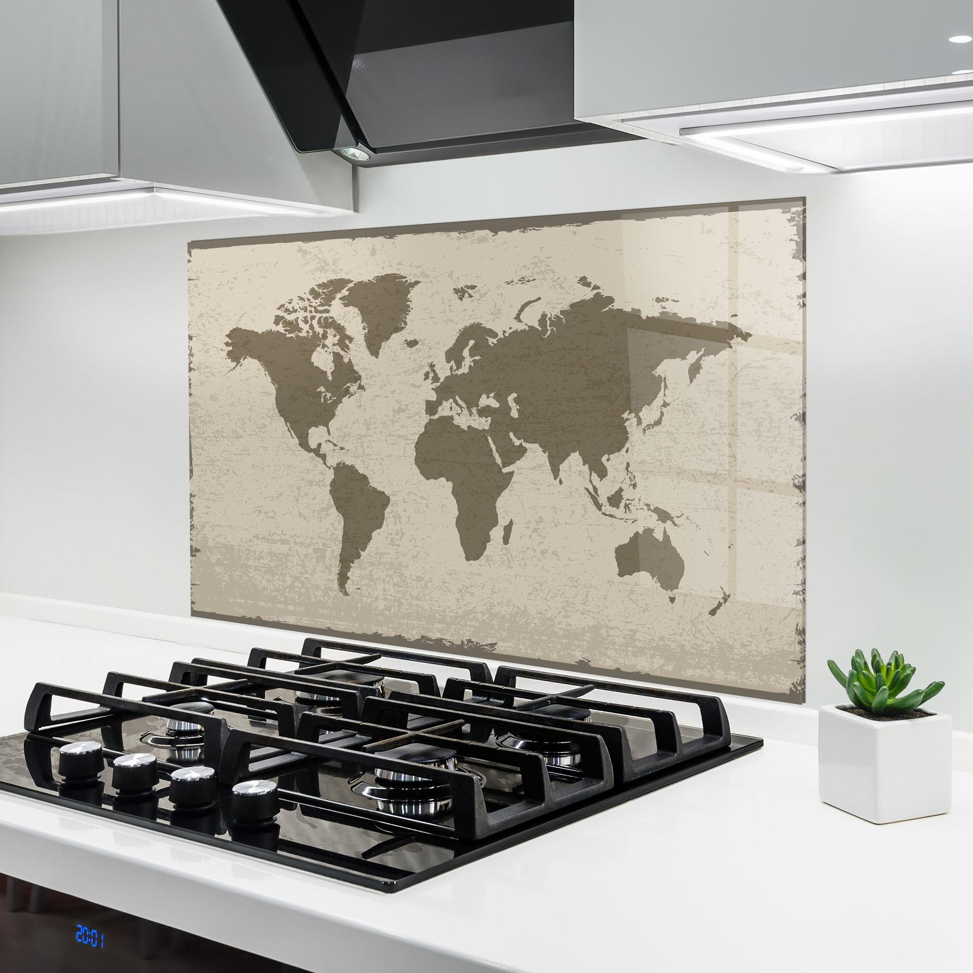 Küchenrückwand Glas World Brown Map mockup 6