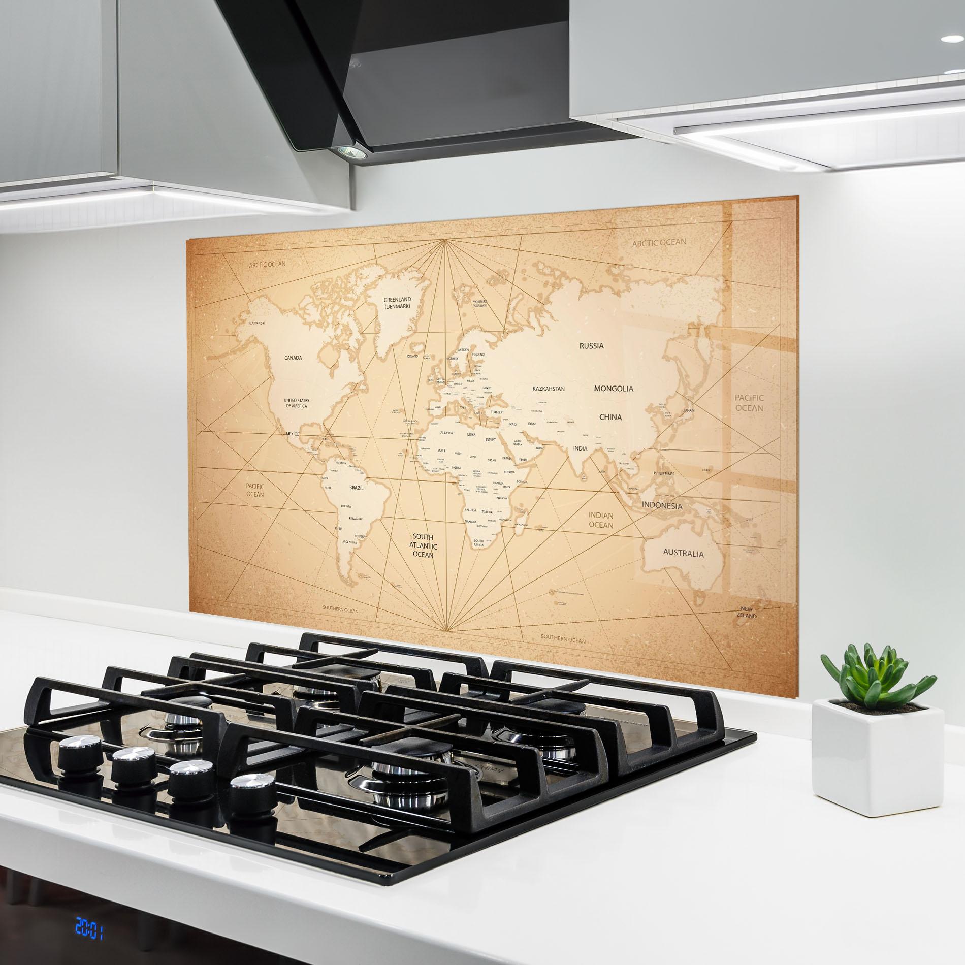 Küchenrückwand Glas World Vintage Map mockup 6