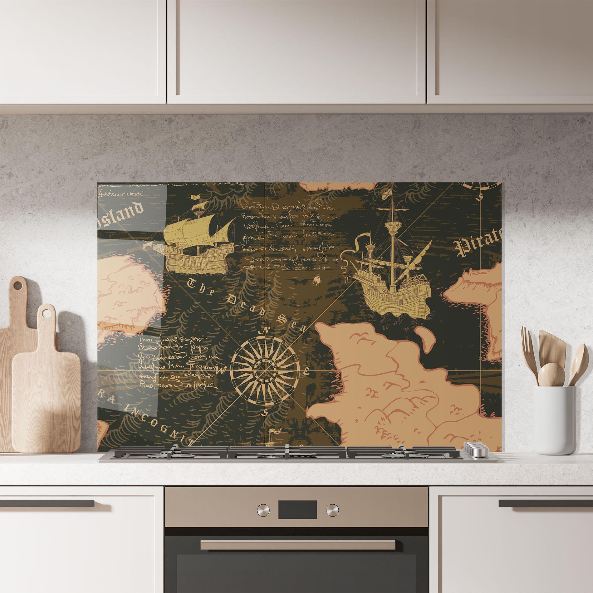 Küchenrückwand Glas Cool Old Map mockup 7