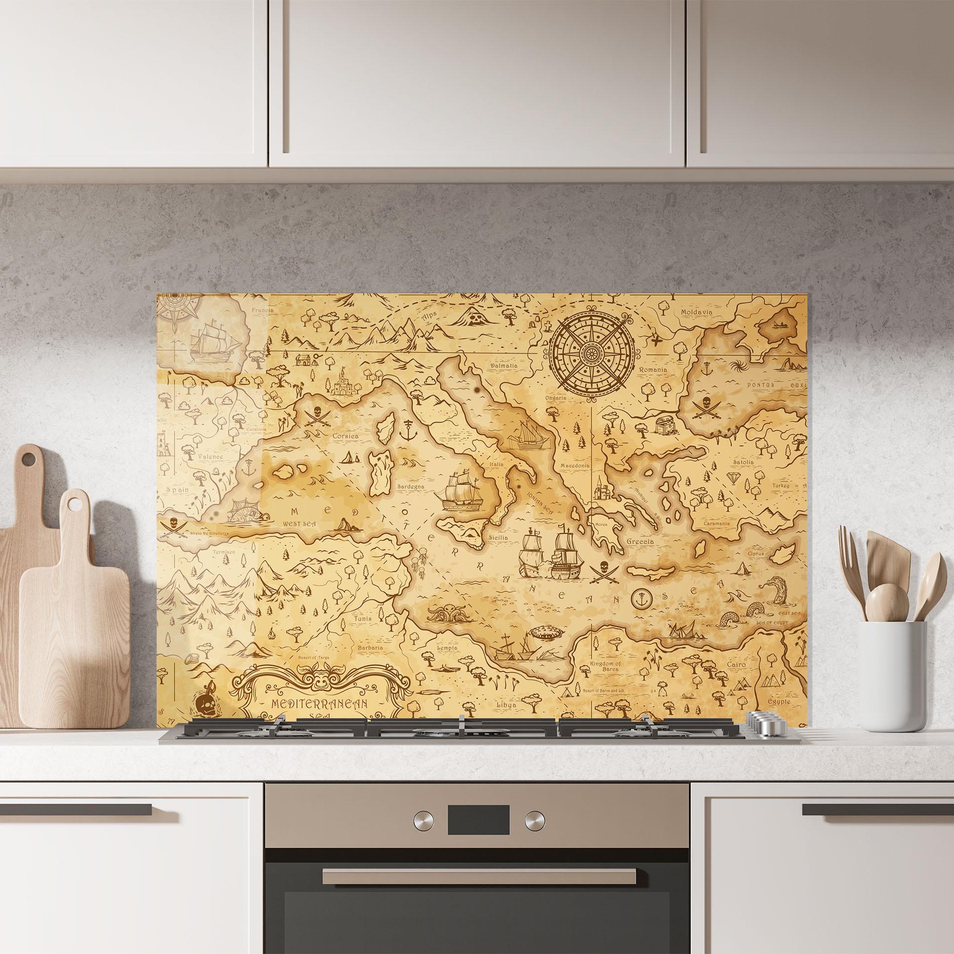 Küchenrückwand Glas Cream Brown Map mockup 7