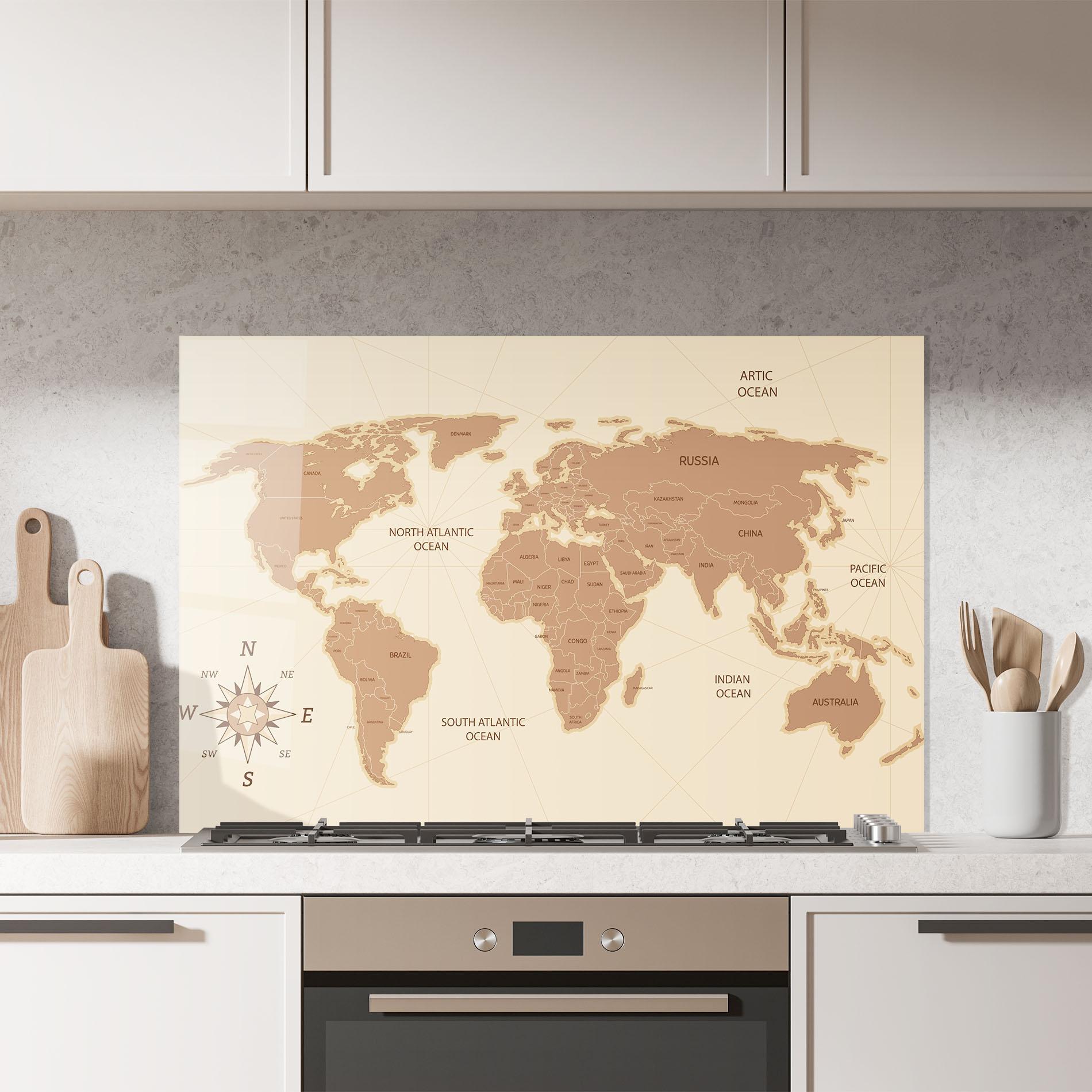 Küchenrückwand Glas Cream Map Vintage mockup 7