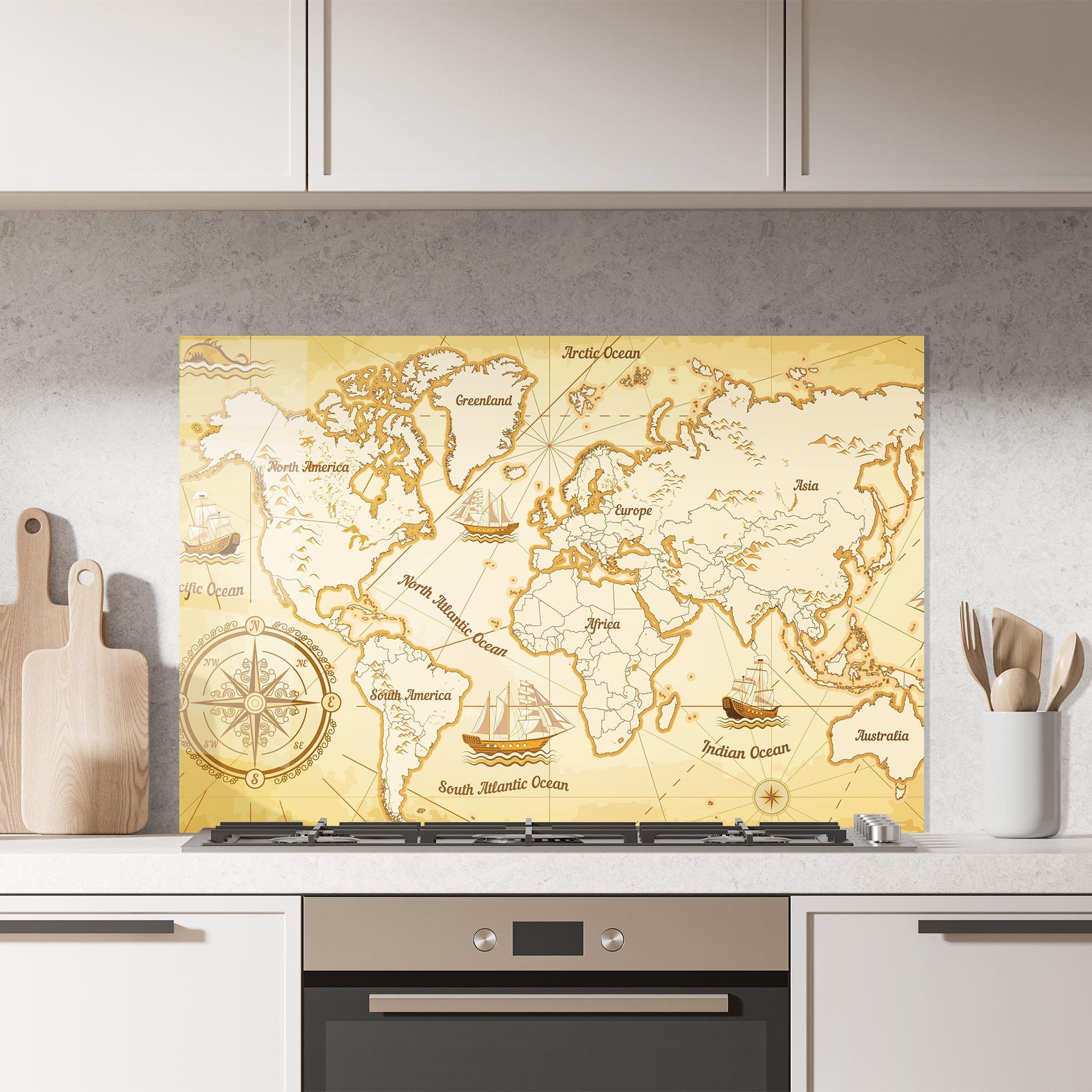 Küchenrückwand Glas Gold Old Map mockup 7