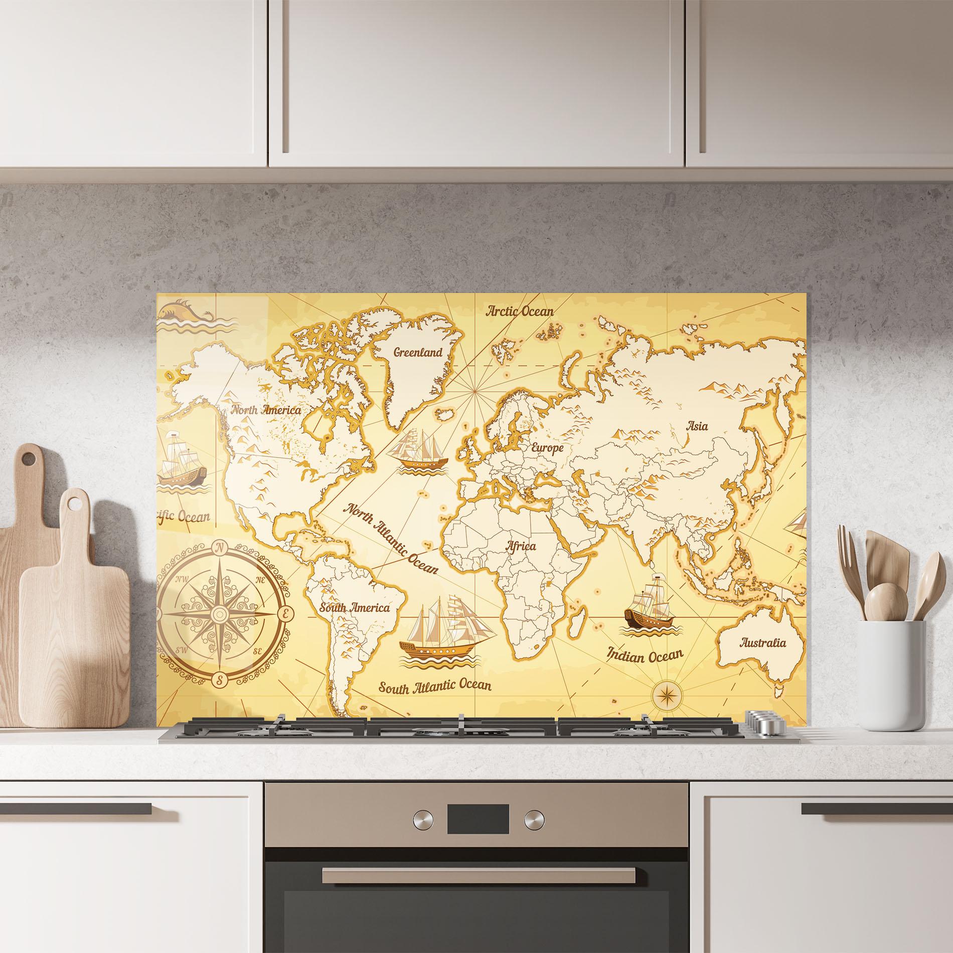 Küchenrückwand Glas Gold Vintage Map mockup 7