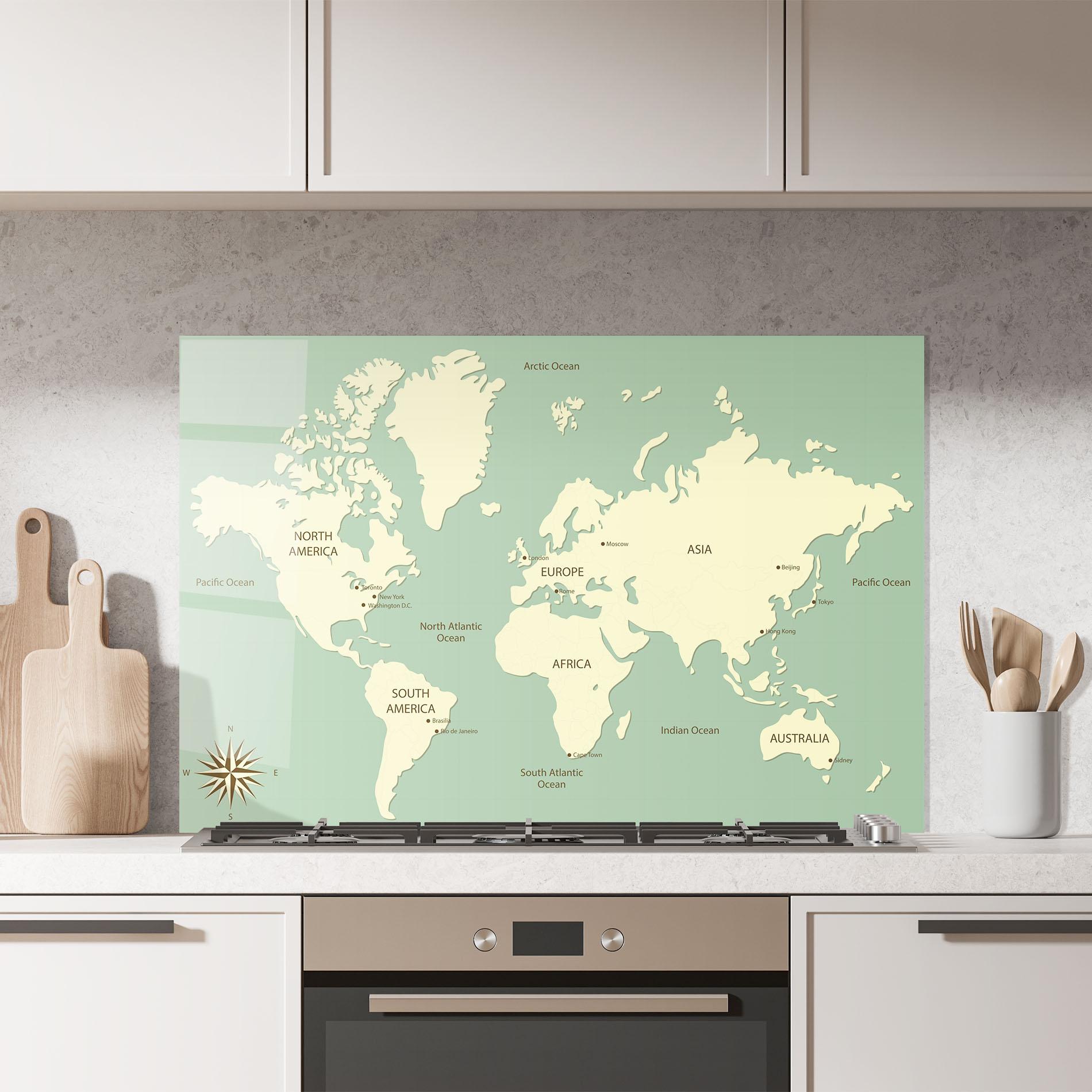 Küchenrückwand Glas Green Cream Map mockup 7