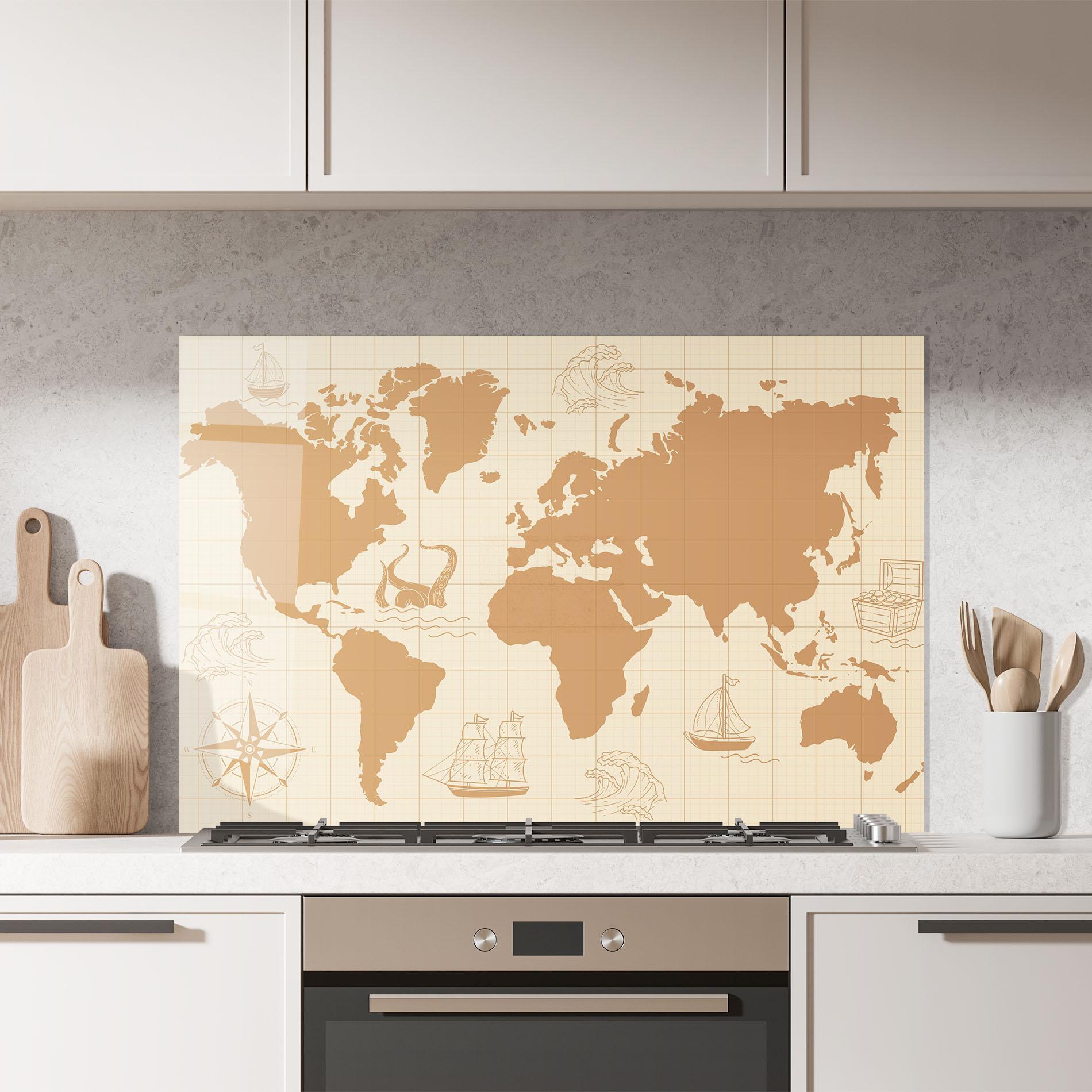Küchenrückwand Glas Light Cream Map mockup 7