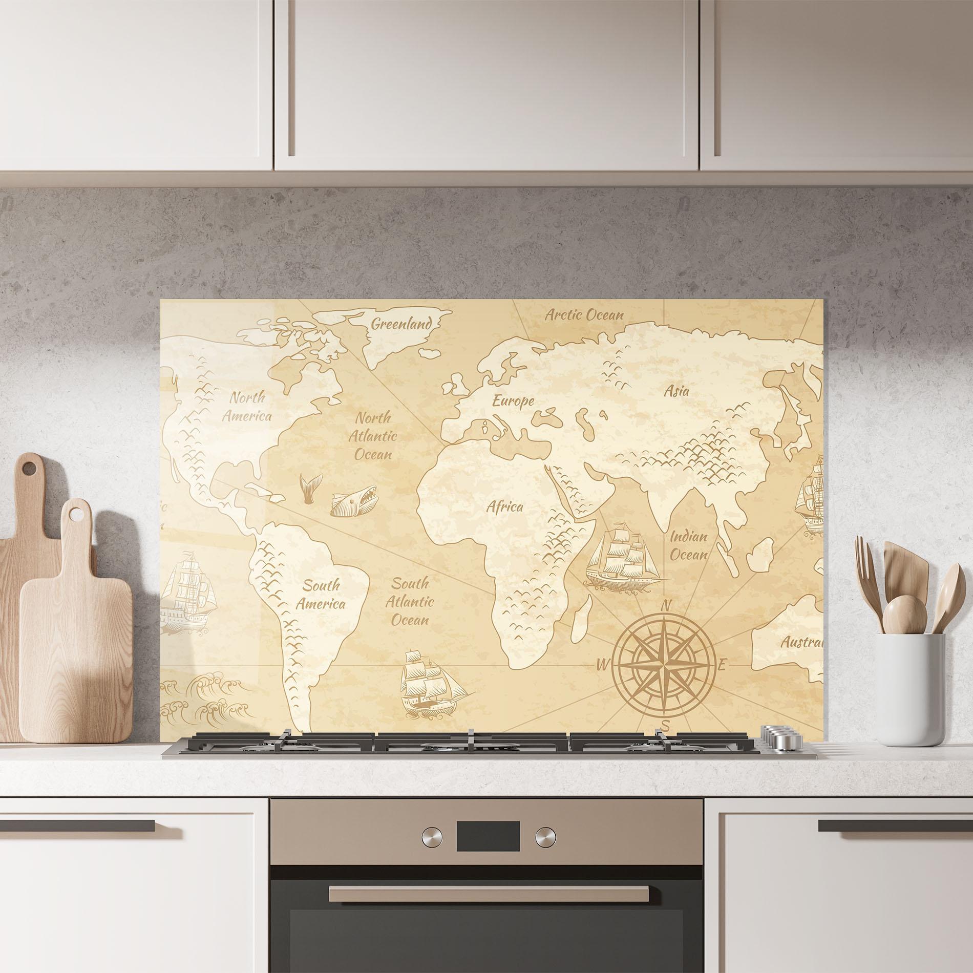 Küchenrückwand Glas Old Continents Map mockup 7