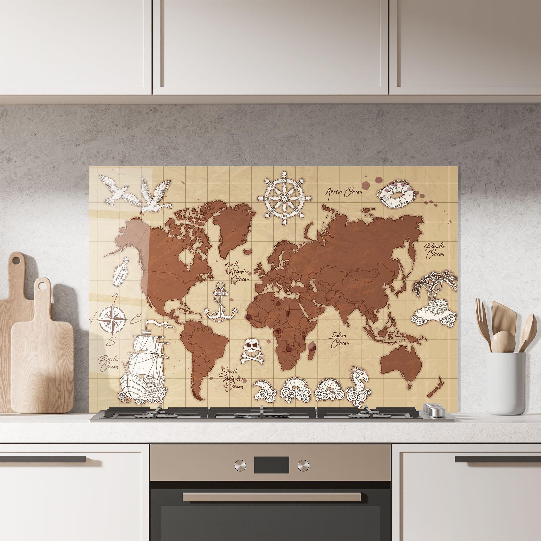 Küchenrückwand Glas Old Pirate Map mockup 7