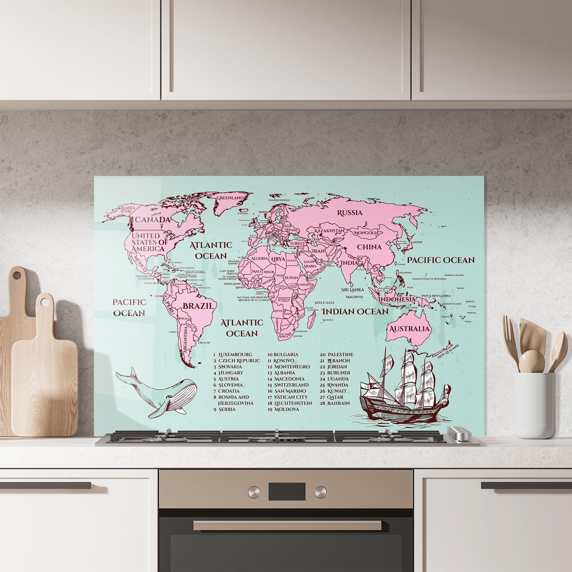 Küchenrückwand Glas Pink Pirate Map mockup 7