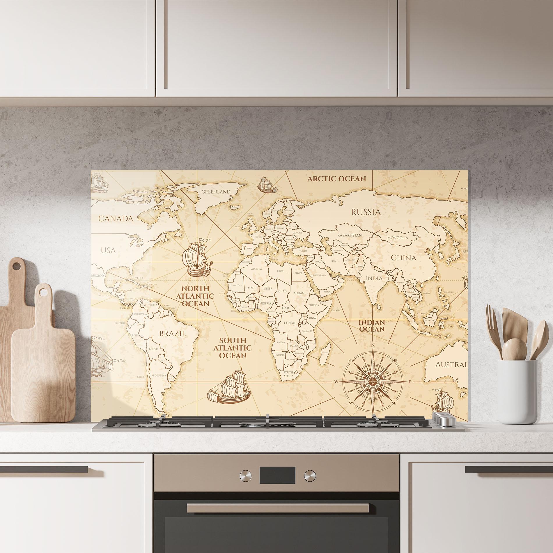 Küchenrückwand Glas Pirate Cream Map mockup 7