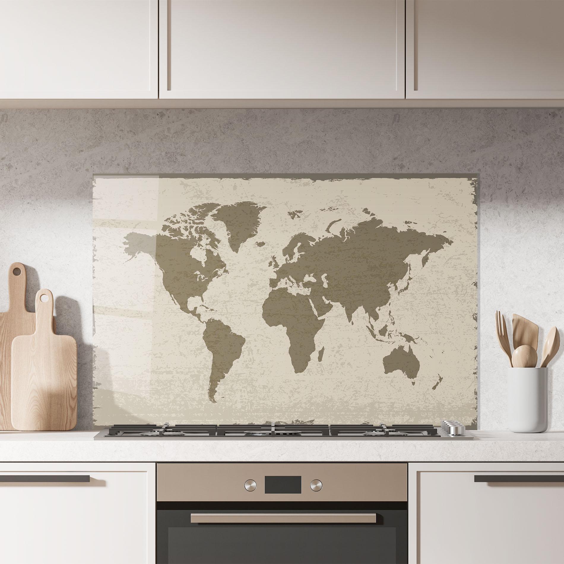 Küchenrückwand Glas World Brown Map mockup 7