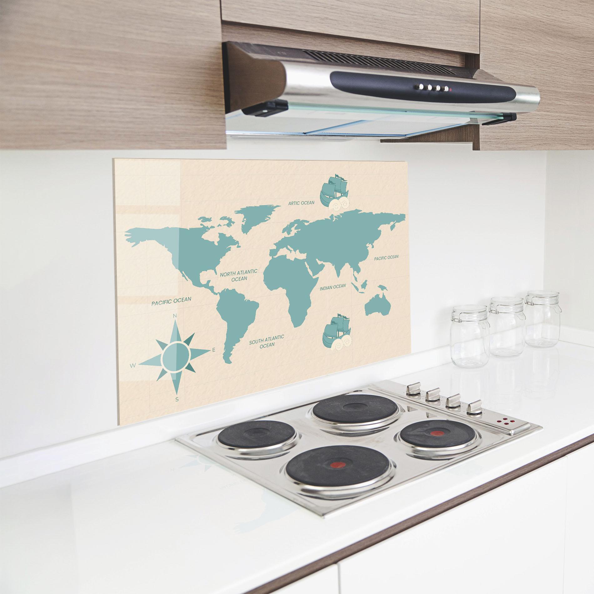 Küchenrückwand Glas Cream Blue Map mockup 8